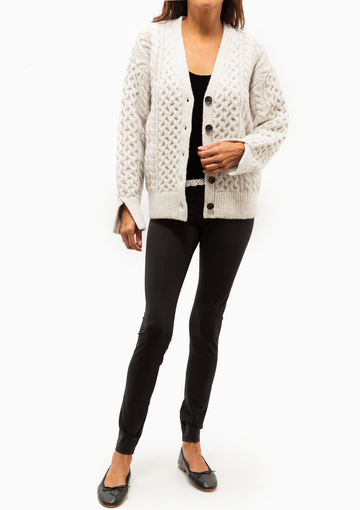 Tear Drop Aran Cardigan | Pearl