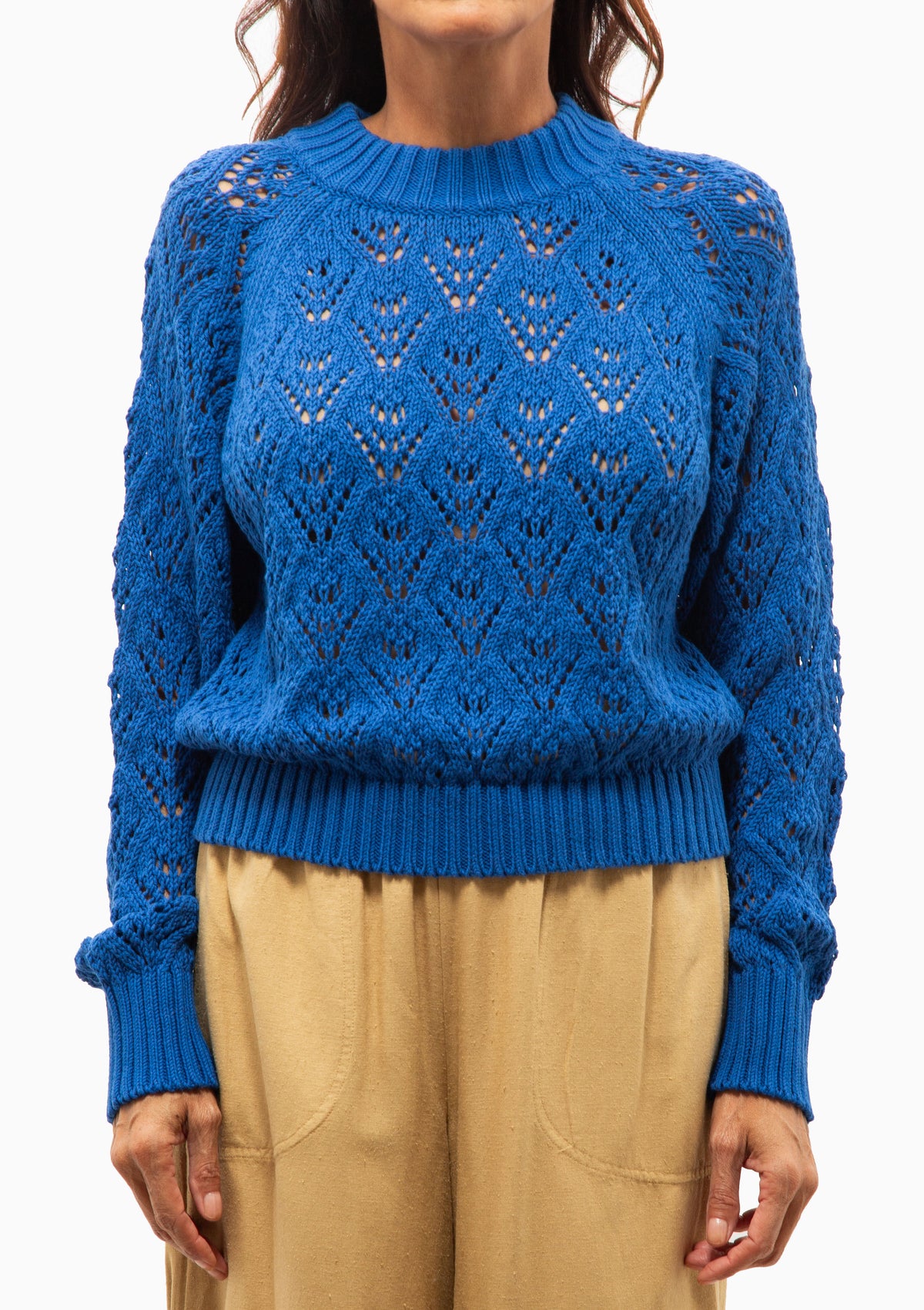 Meribel Pointelle Crewneck Sweater | Cobalt