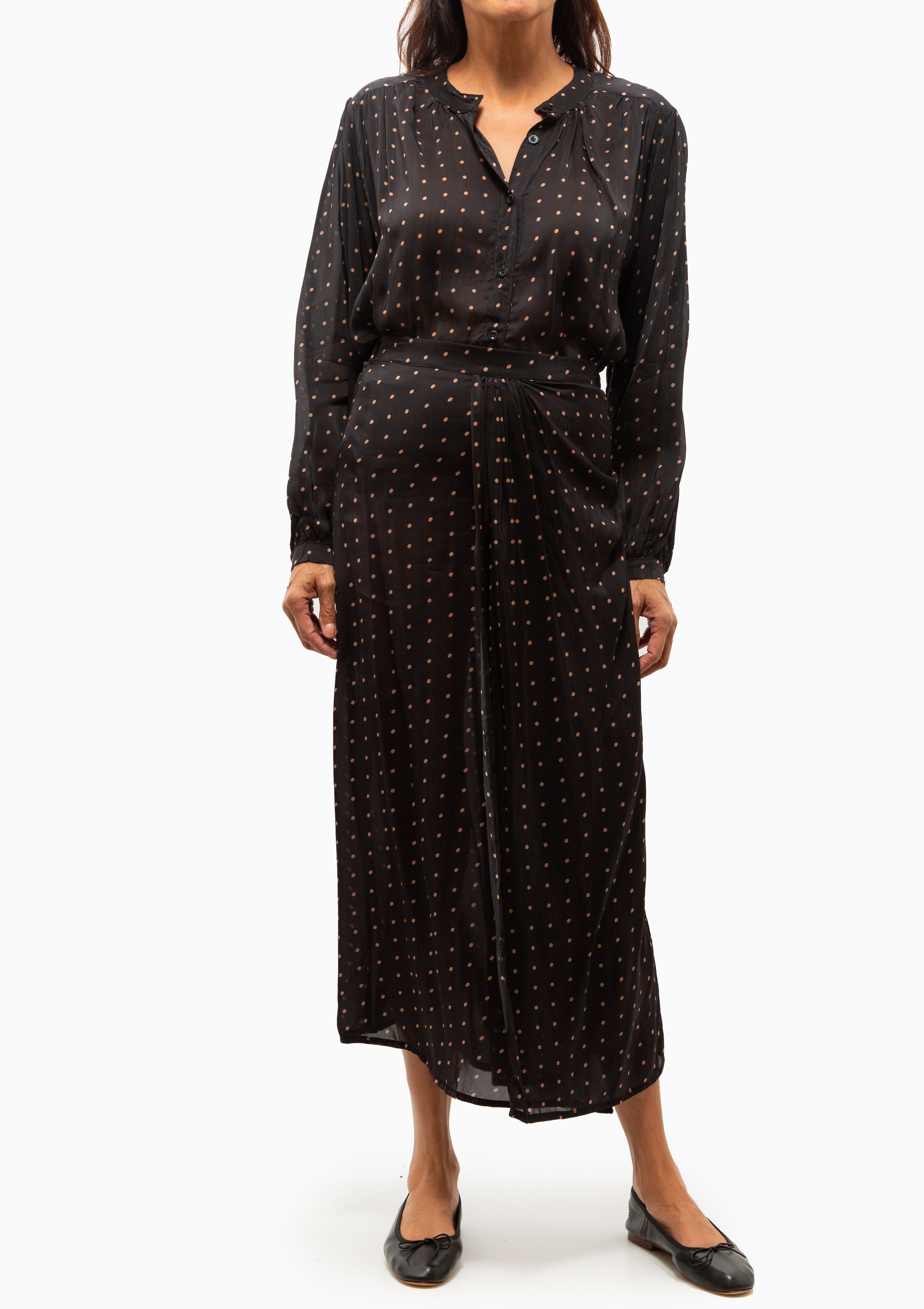 Capucine Skirt | Petite Polka Dot Black & Tan