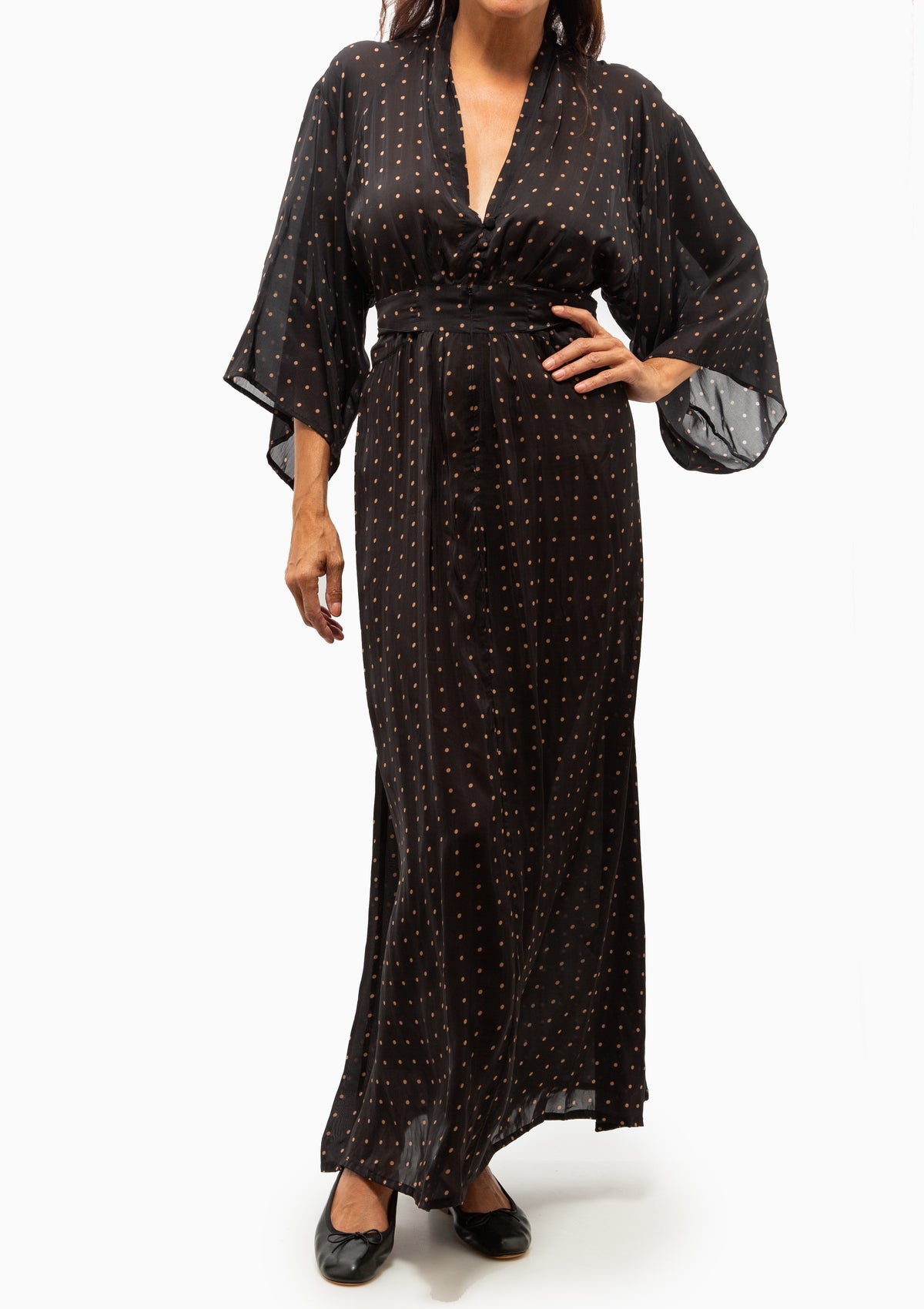 Sarah Dress | Petite Polka Dot Black & Tan