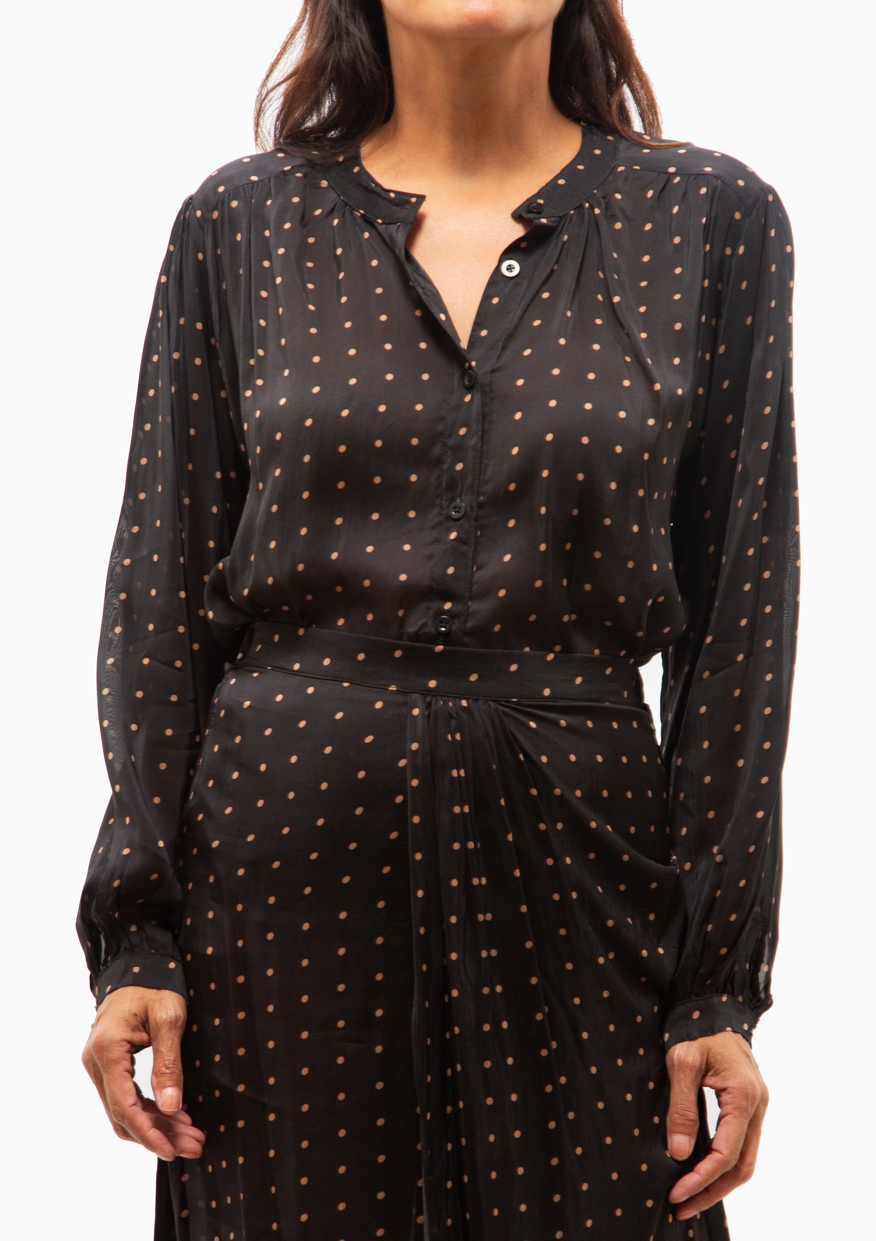 Tolan Shirt | Petite Polka Dot Black & Tan