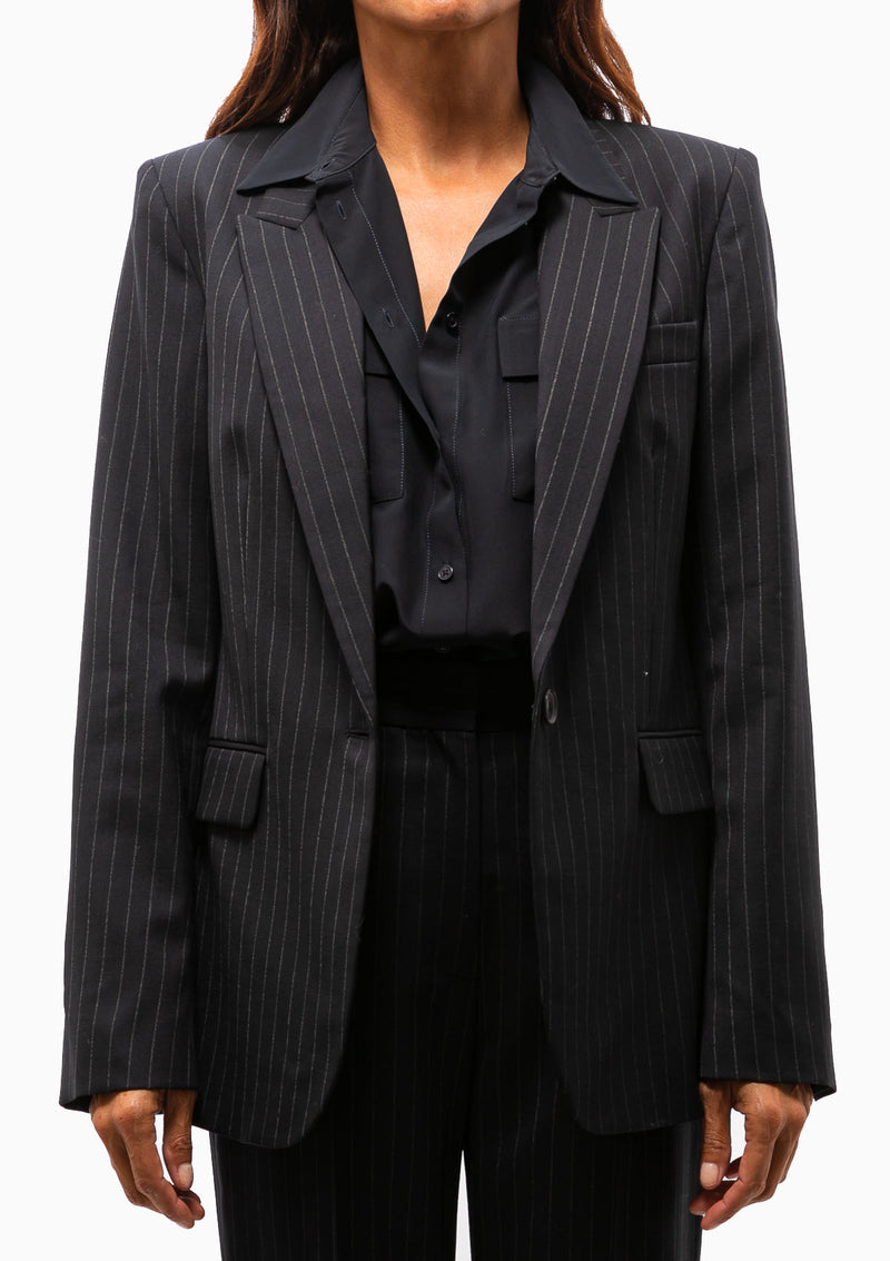 Adele Single Breasted Tailored Jacket | Navy Pin Stripe