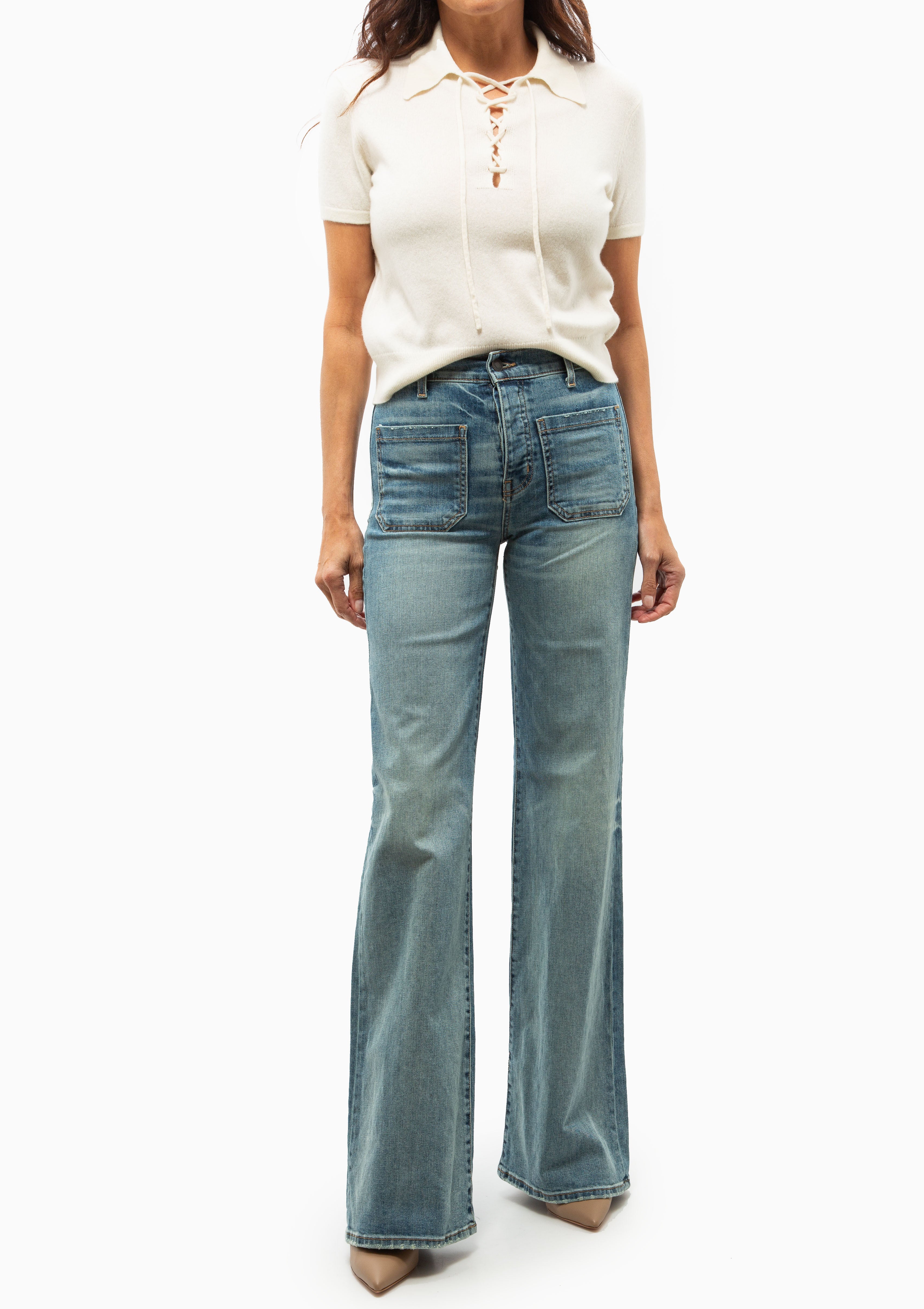 Nili Lotan Magdalena Sweater in Ivory shown with the Florence Jean. Available at Diani.