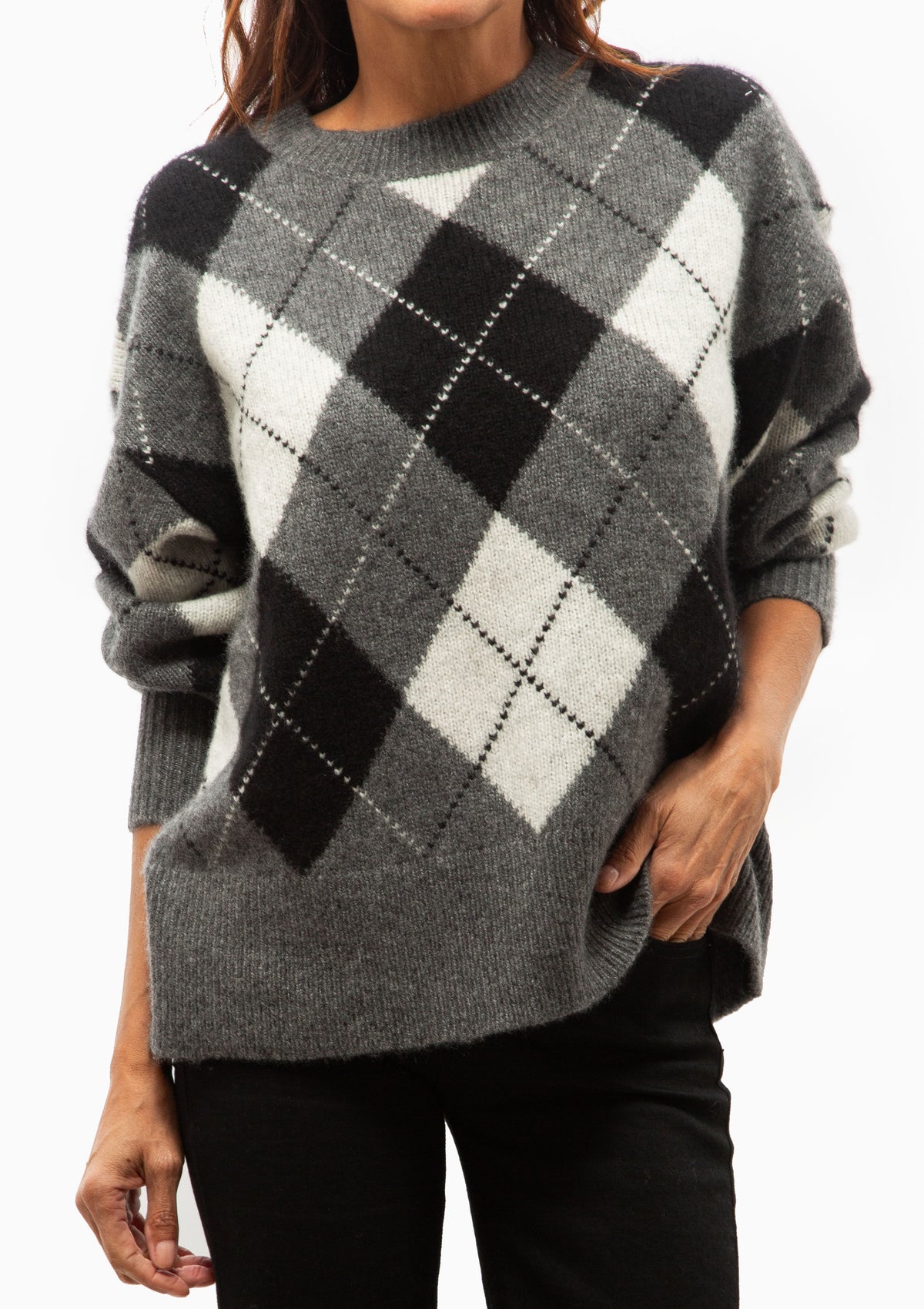 Donnika Argyle Sweater | Charcoal Argyl