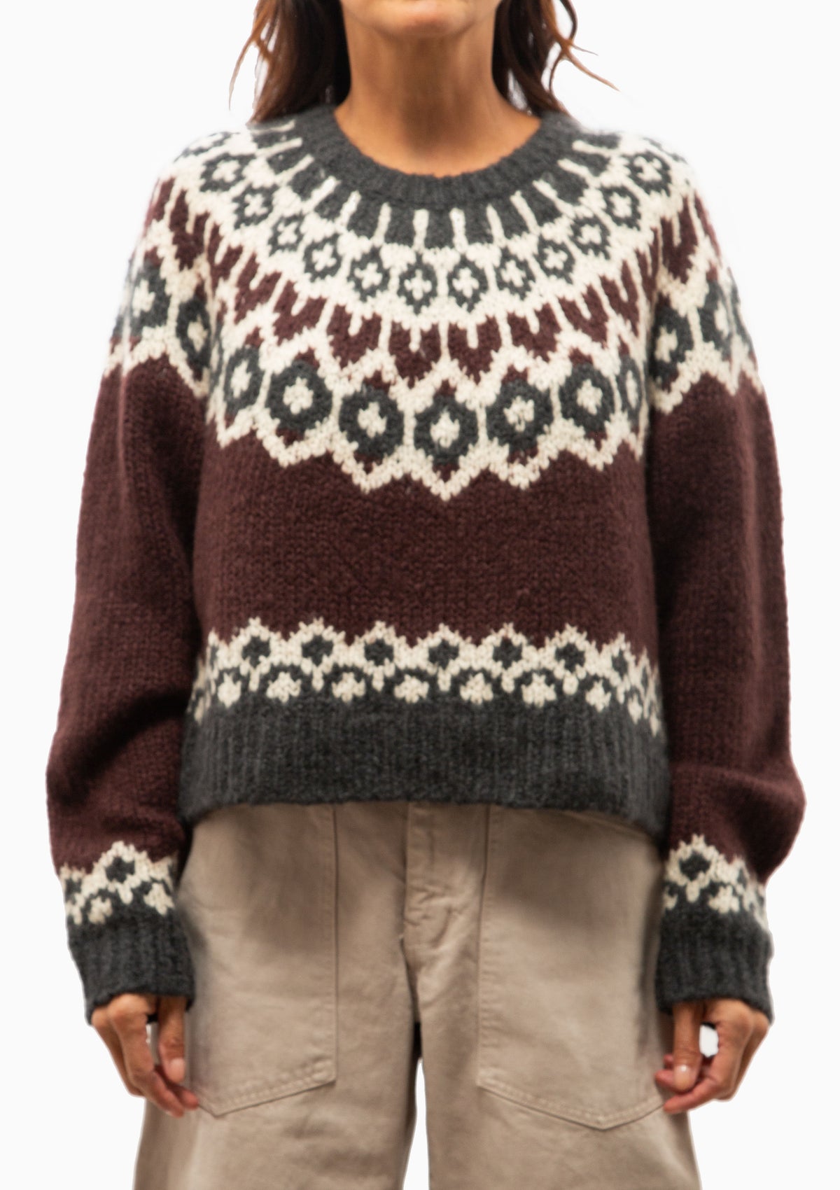 Isaline Fair Isle Sweater | Burgundy Fairisle