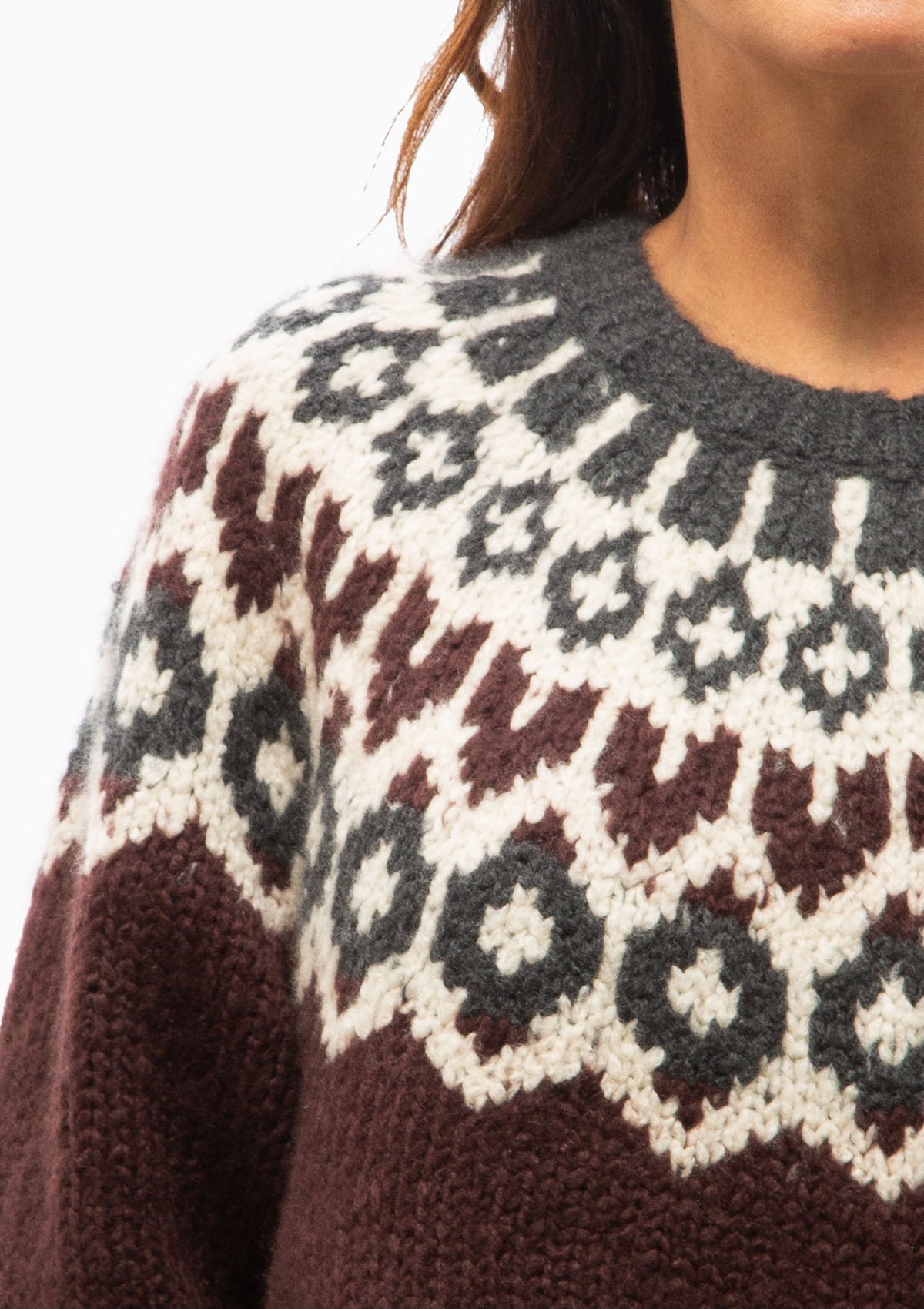 Isaline Fair Isle Sweater | Burgundy Fairisle