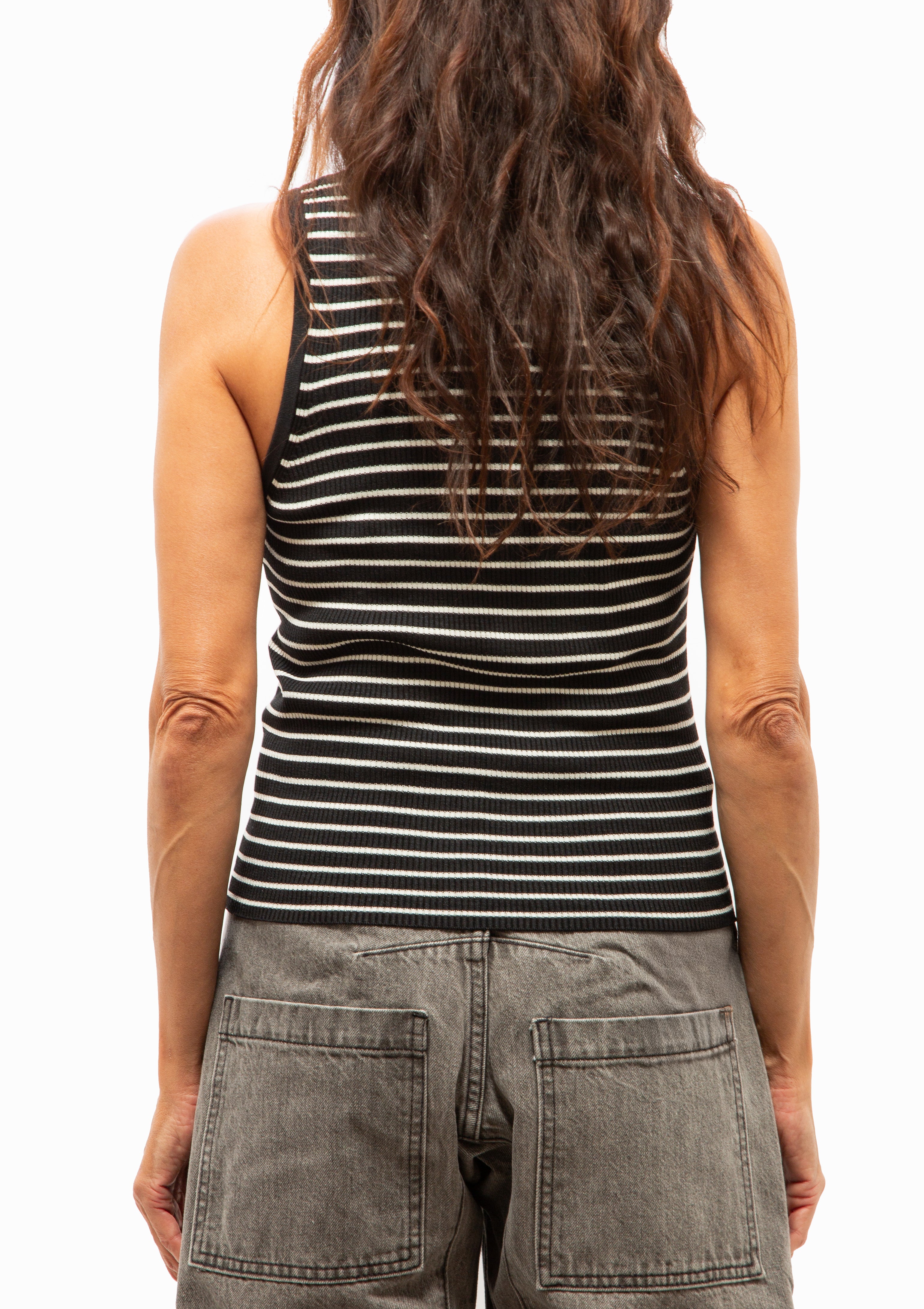 Lottie Tank | Black/Thin Ivory Stripe