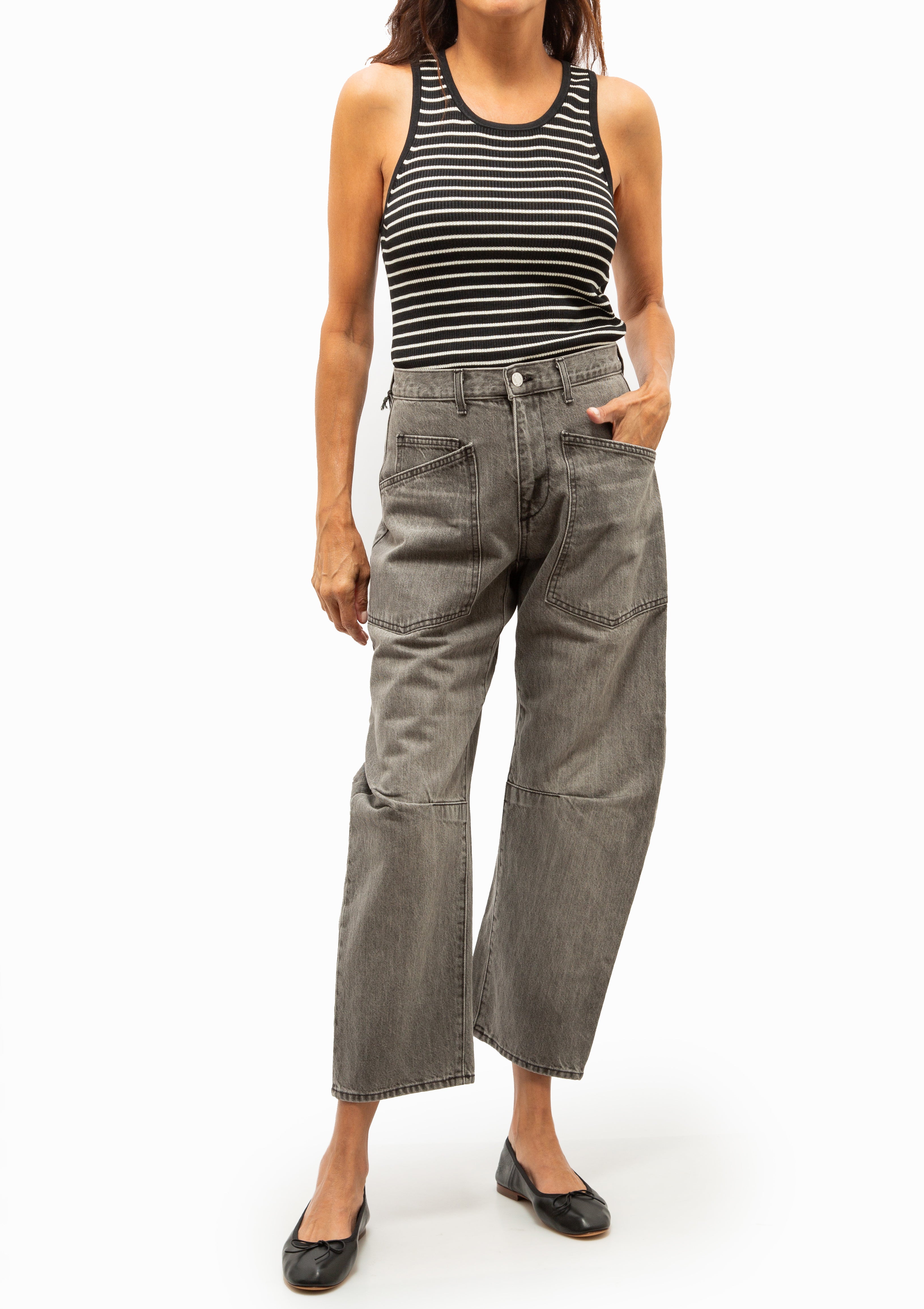 Lottie Tank | Black/Thin Ivory Stripe