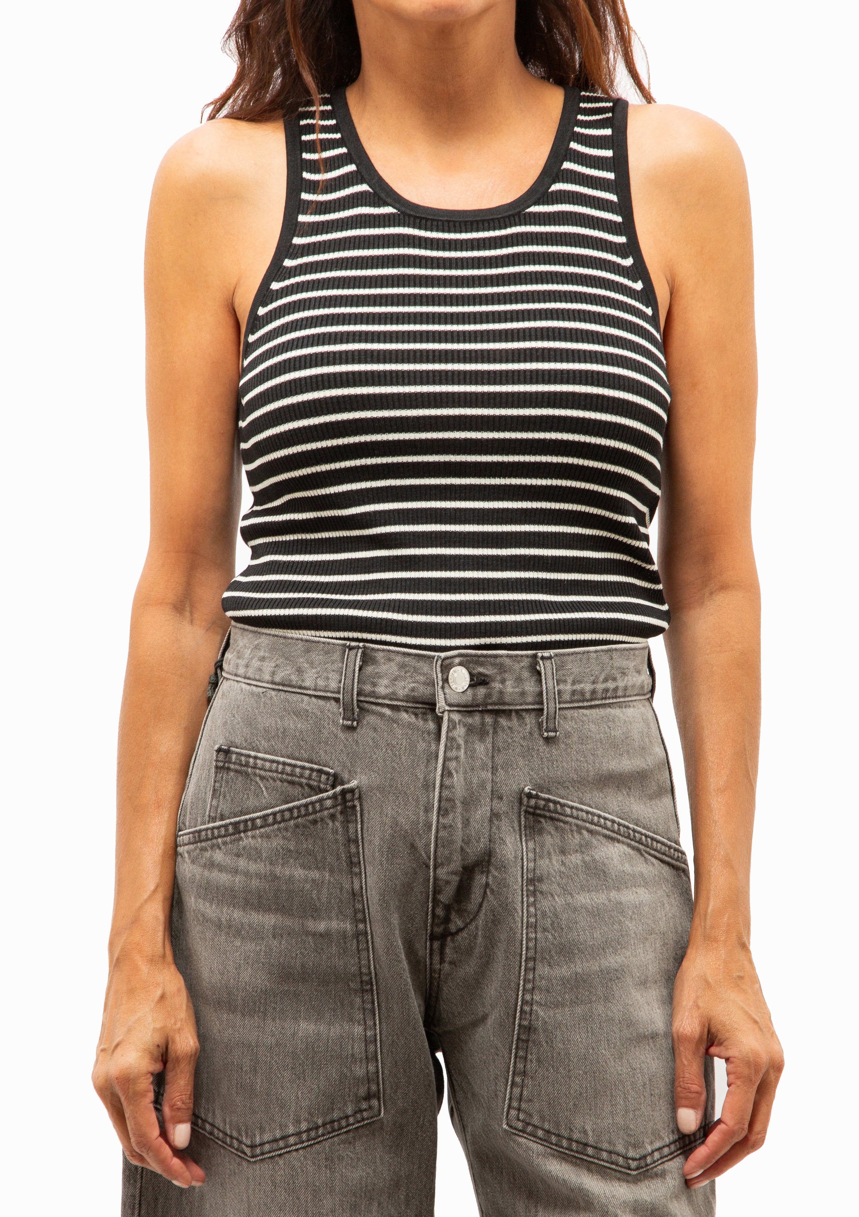 Lottie Tank | Black/Thin Ivory Stripe