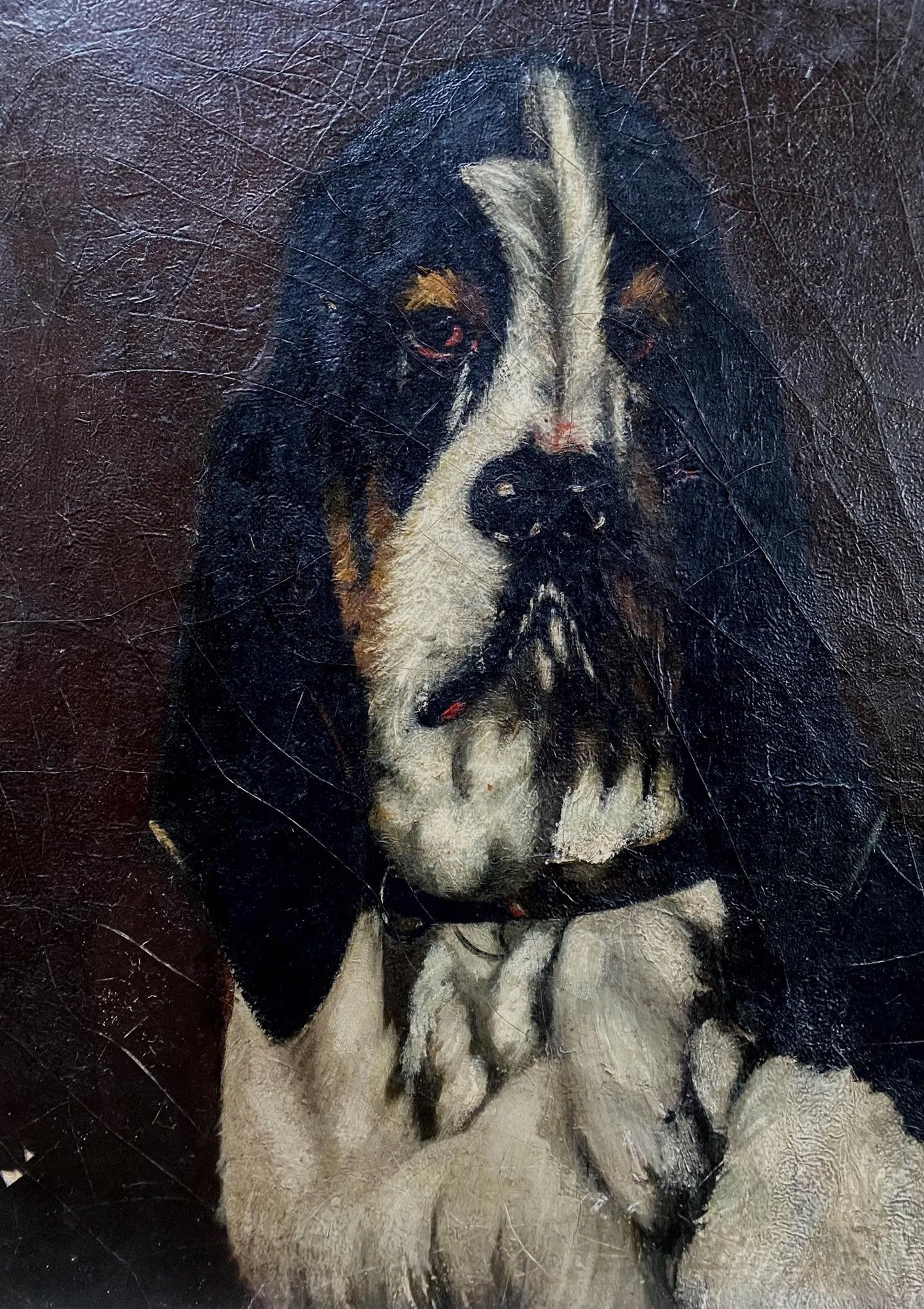 Original Antique Dutch Basset Hound Oil Painting Framed | 18" x 21"