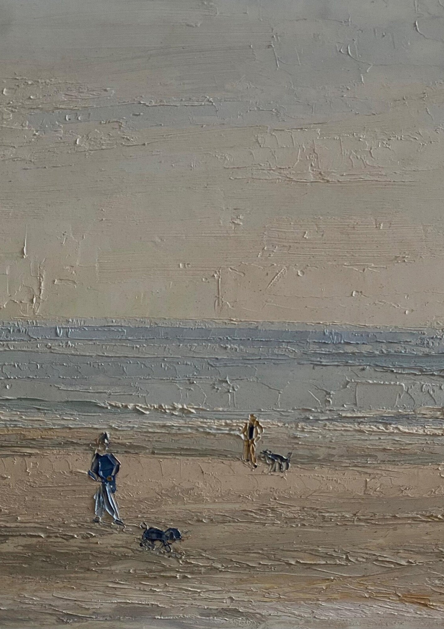 Original Vintage Dutch Dogs On Beach Oil Painting | 11.75" x 10.25"