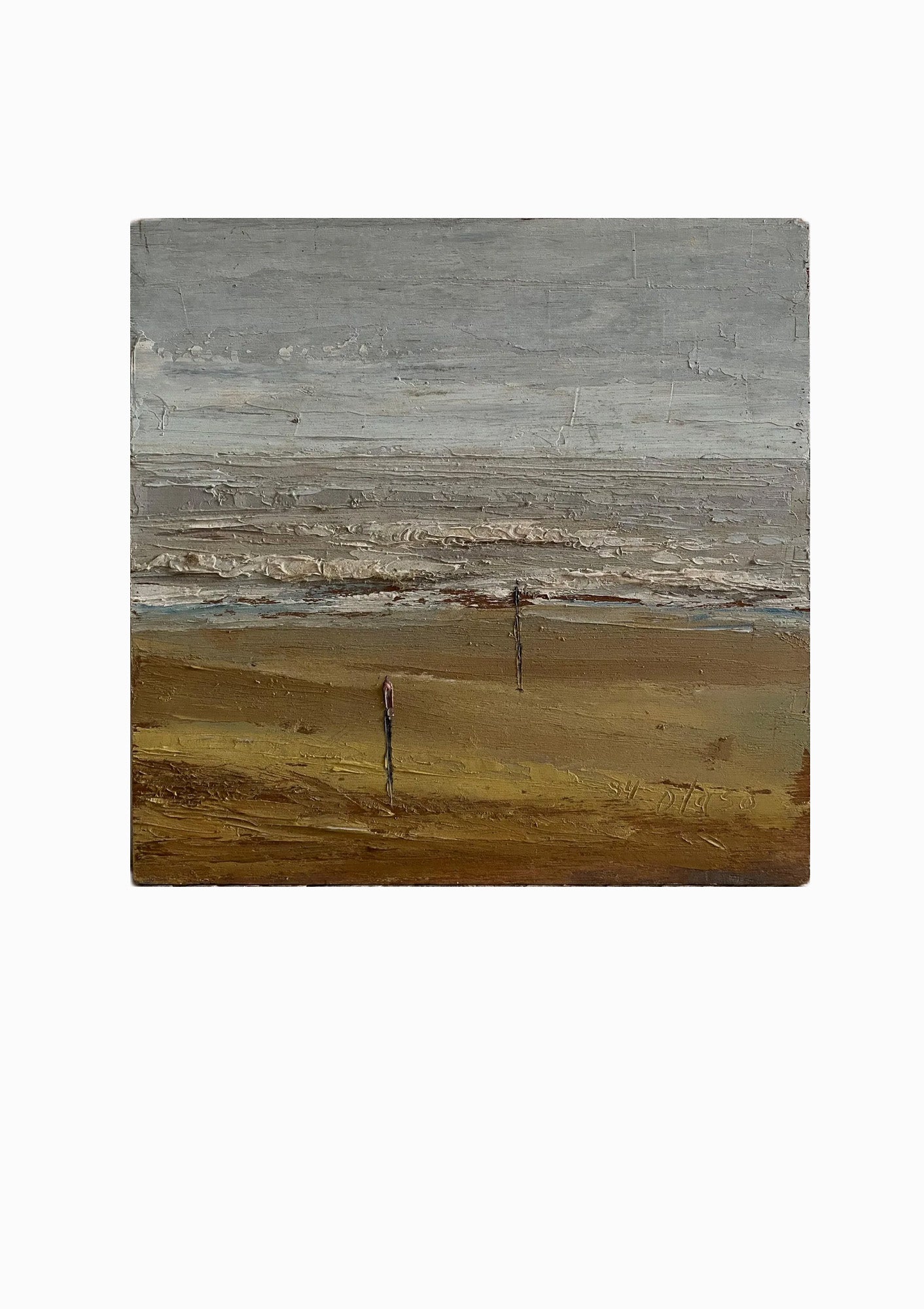 Original Vintage Dutch Beach Walk Oil Painting | 9" x 9"