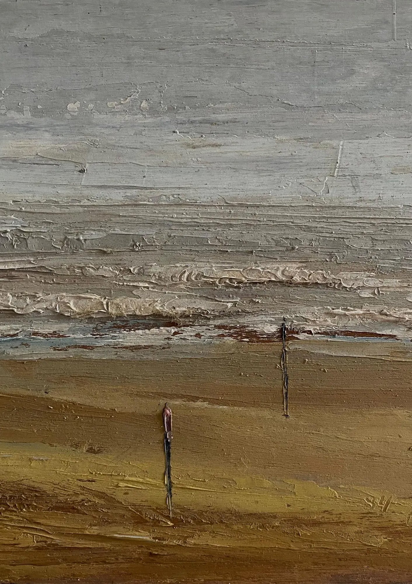 Original Vintage Dutch Beach Walk Oil Painting | 9" x 9"