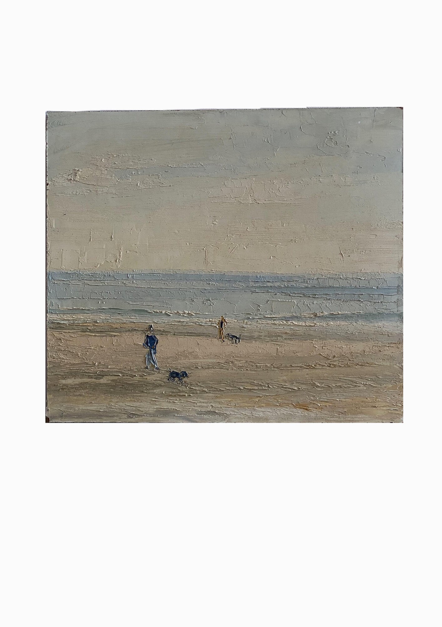 Original Vintage Dutch Dogs On Beach Oil Painting | 11.75" x 10.25"