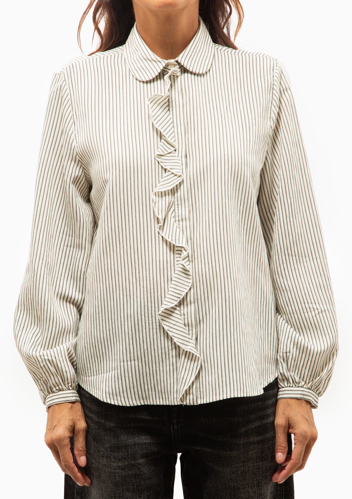 Shrunken Ruffle Shirt | White & Black Stripe
