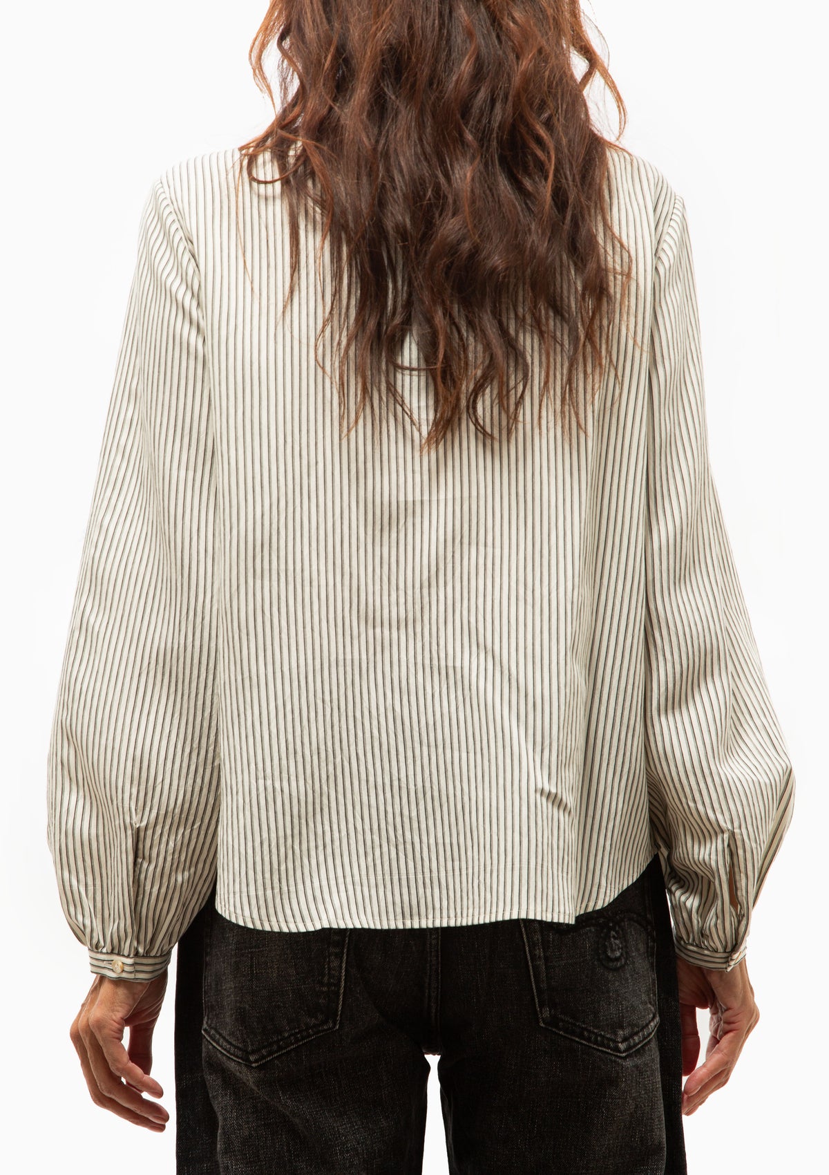 Shrunken Ruffle Shirt | White & Black Stripe