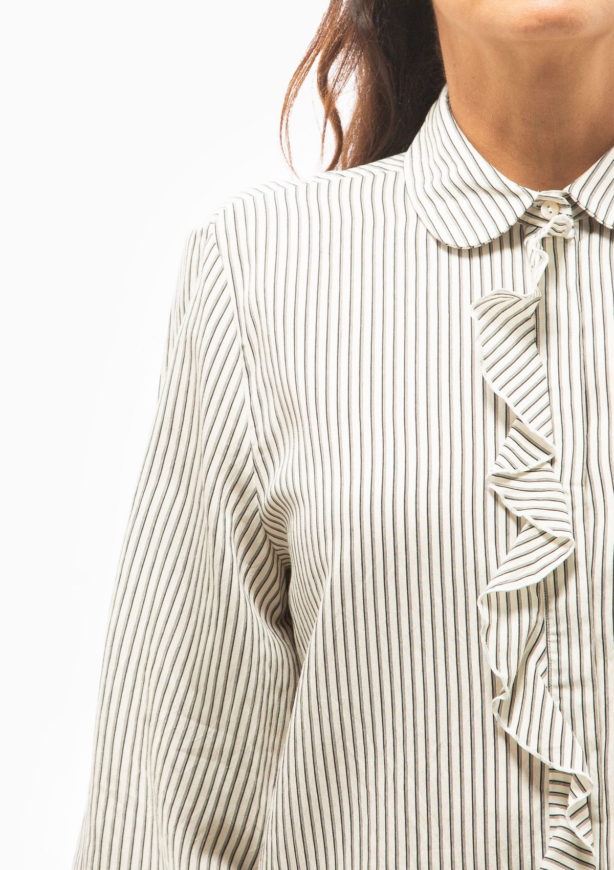 Shrunken Ruffle Shirt | White & Black Stripe