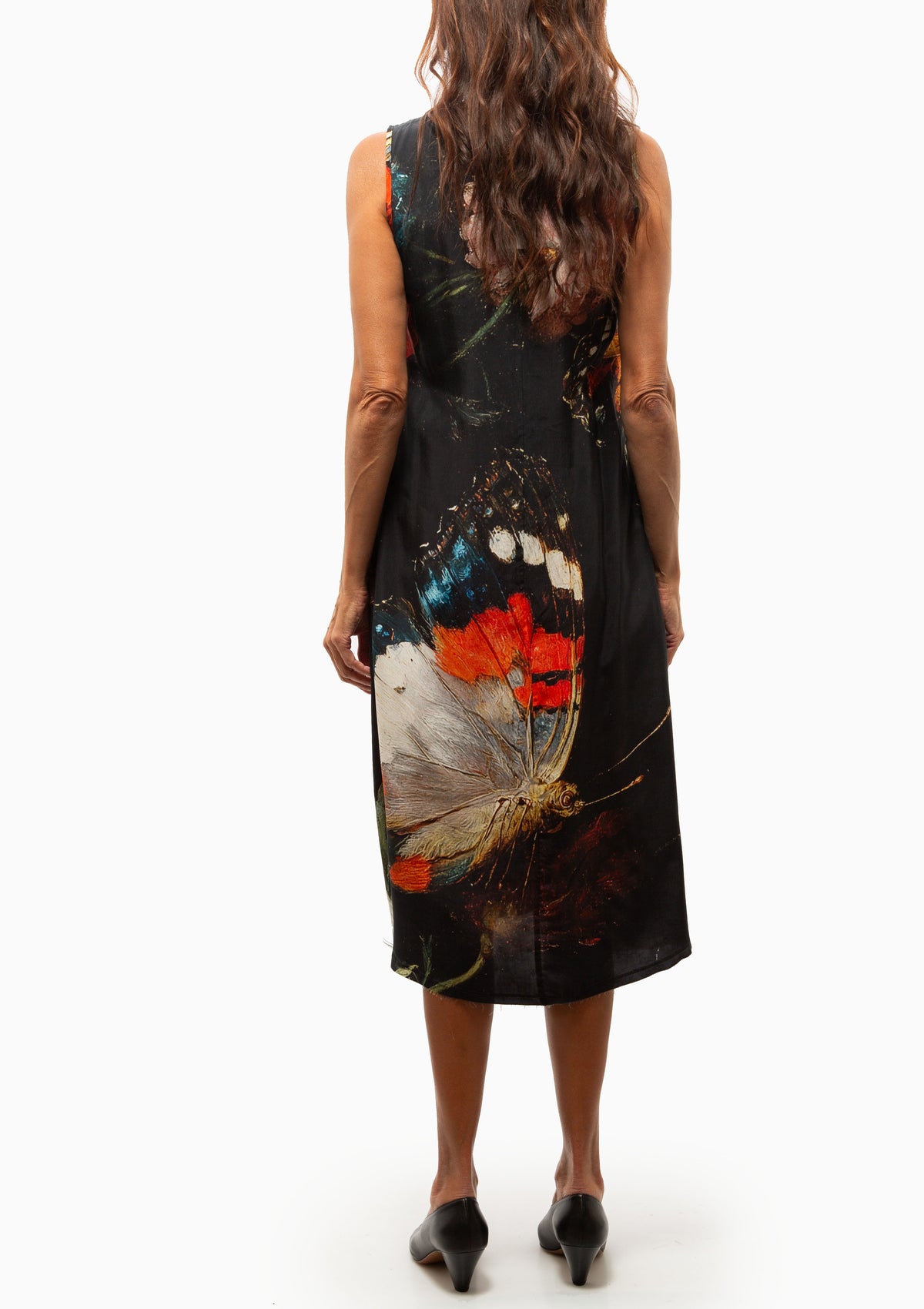 Sleeveless Midi | Multicolor On Black Large Butterfly