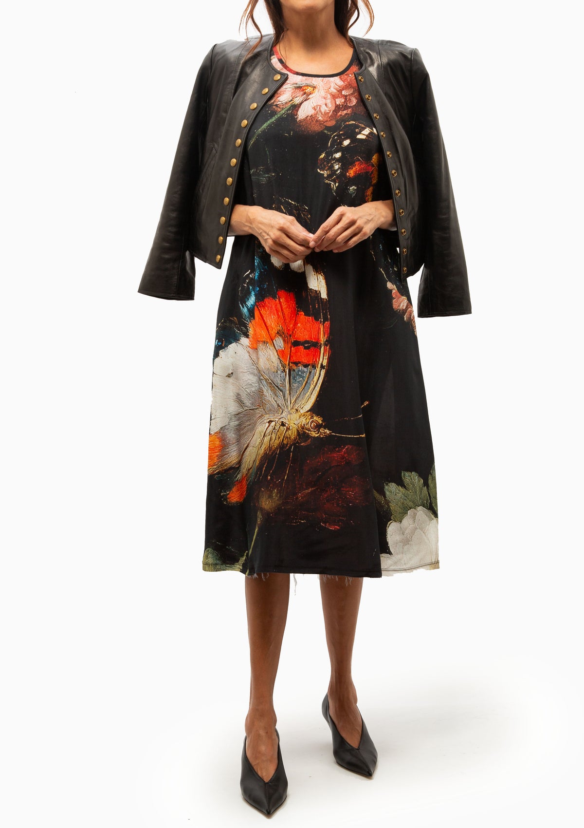 Sleeveless Midi | Multicolor On Black Large Butterfly