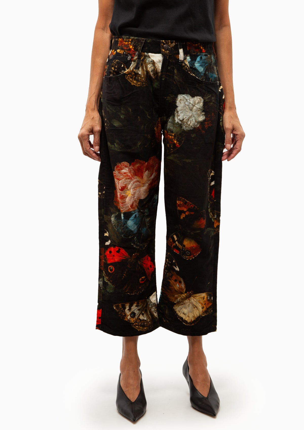 X-Boyfriend Pant | Floral Butterfly On Black