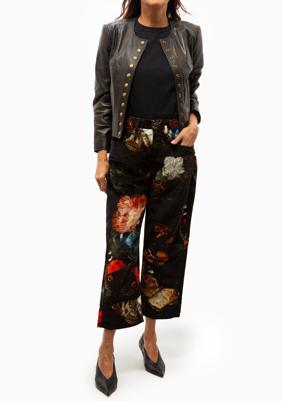 X-Boyfriend Pant | Floral Butterfly On Black
