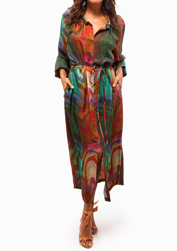 Silk Print Victoria Dress | Multi Waves