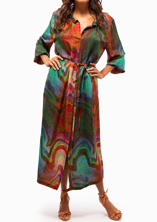 Silk Print Victoria Dress | Multi Waves