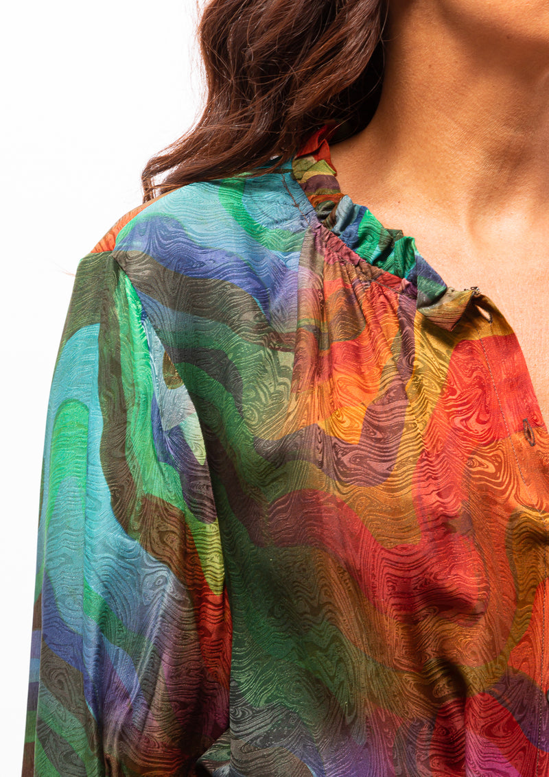 Silk Print Victoria Dress | Multi Waves