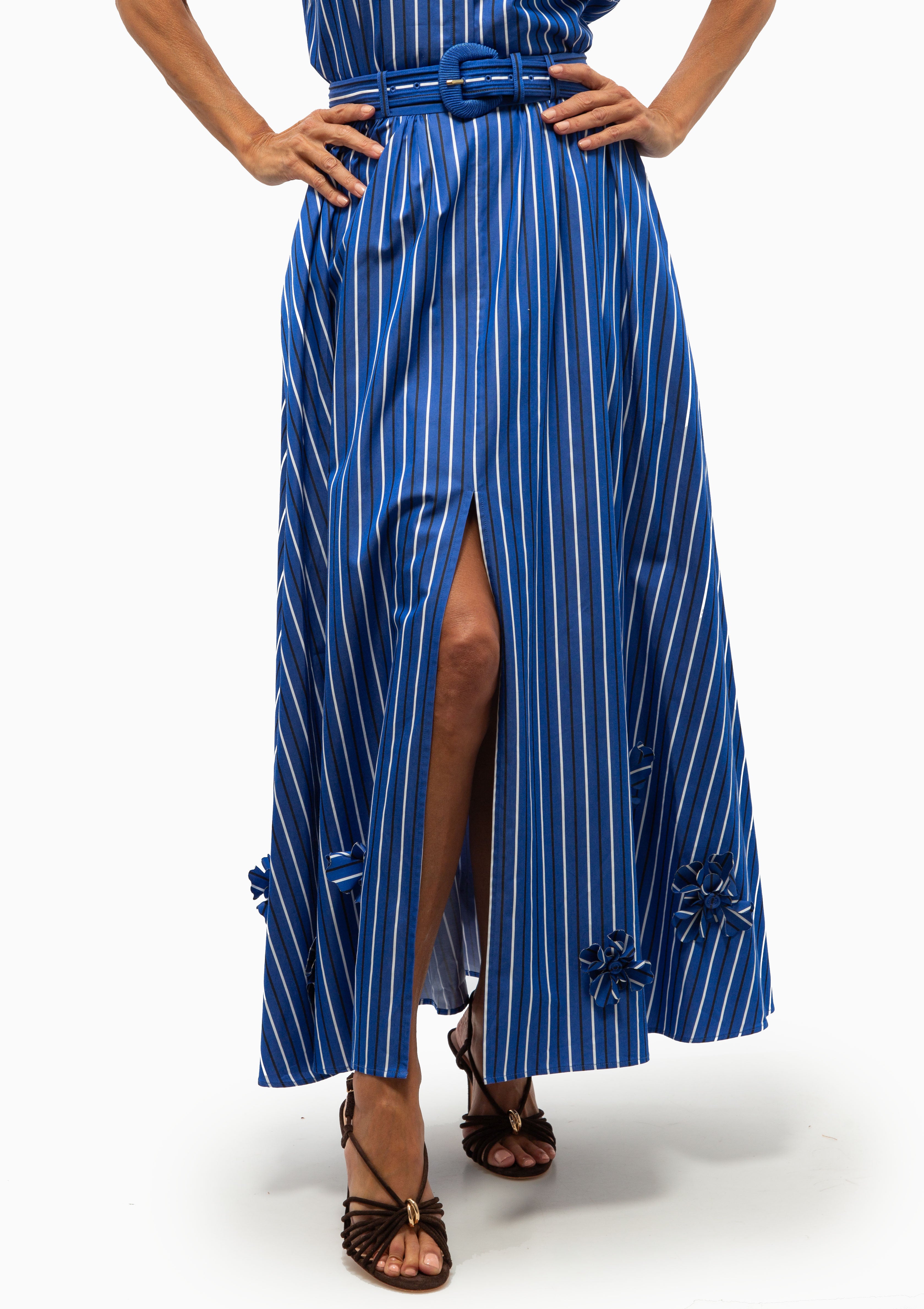 Saloni | Judi Skirt | Azure Stripe Embroidery