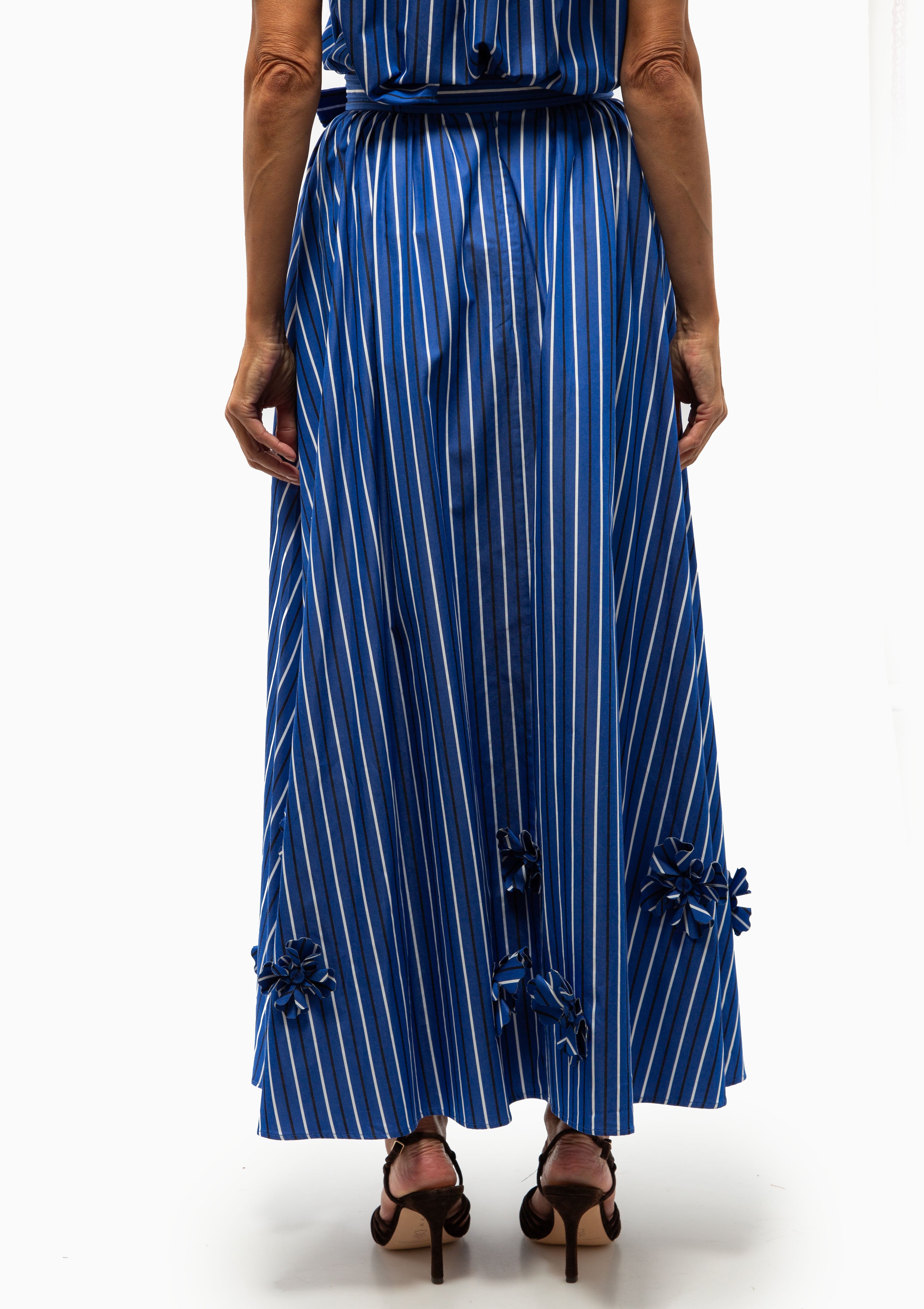 Judi Skirt | Azure Stripe Embroidery