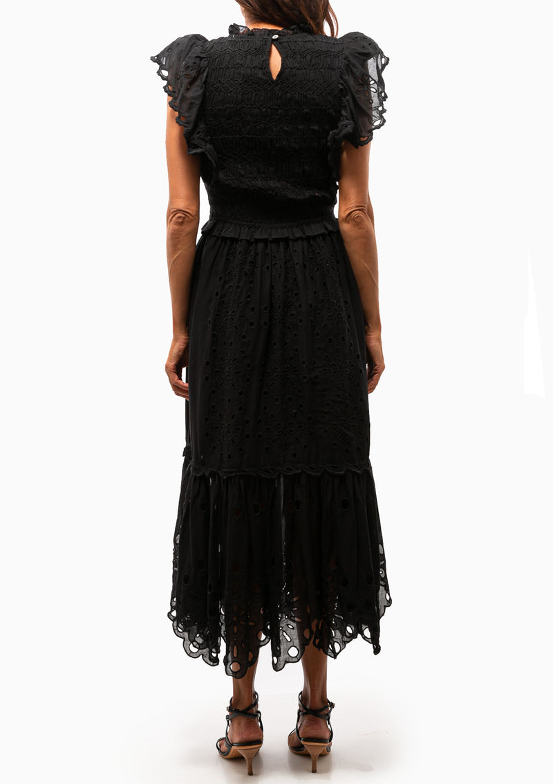 Addie Eyelet Flutter Sleeve Dress | Black