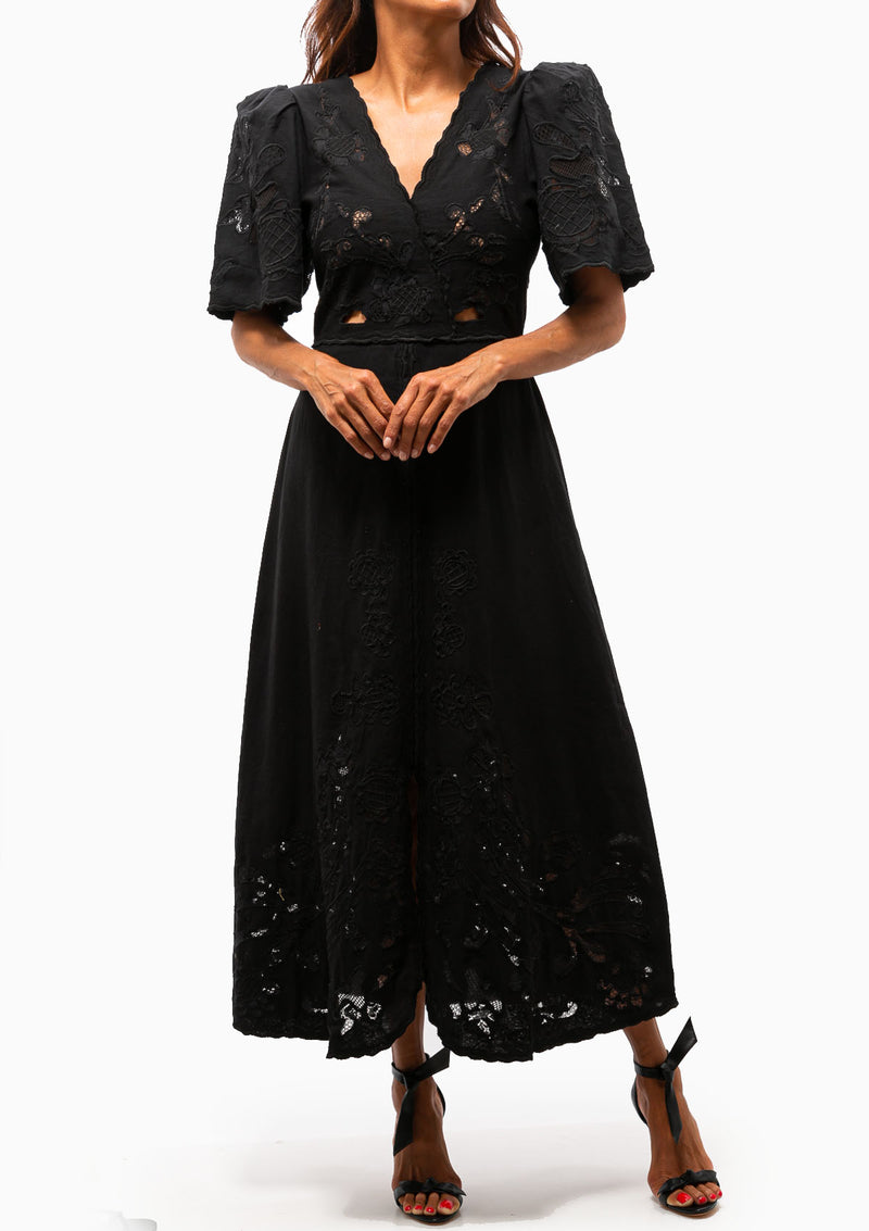Baylin Lace Puff Sleeve Dress | Black