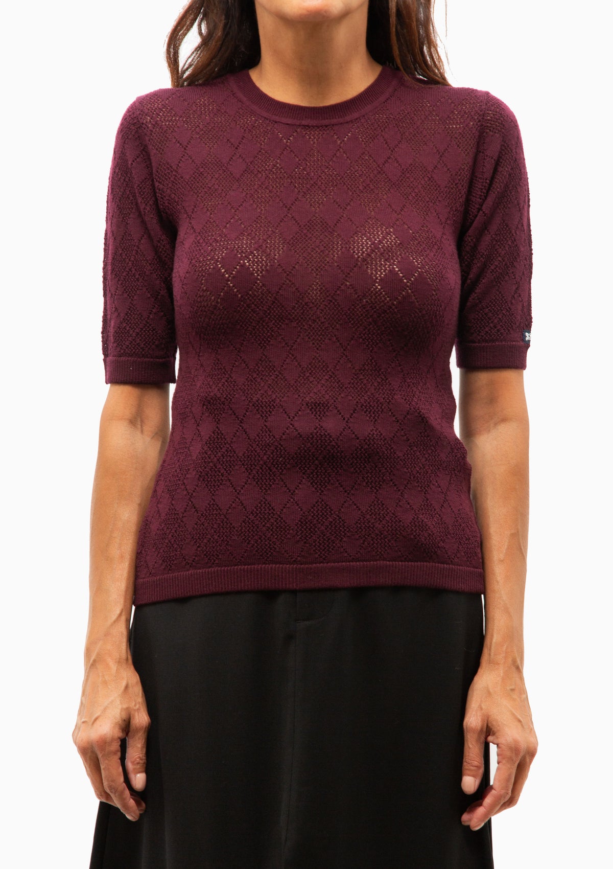 Jane Argyle Short Sleeve Sweater | Burgundy