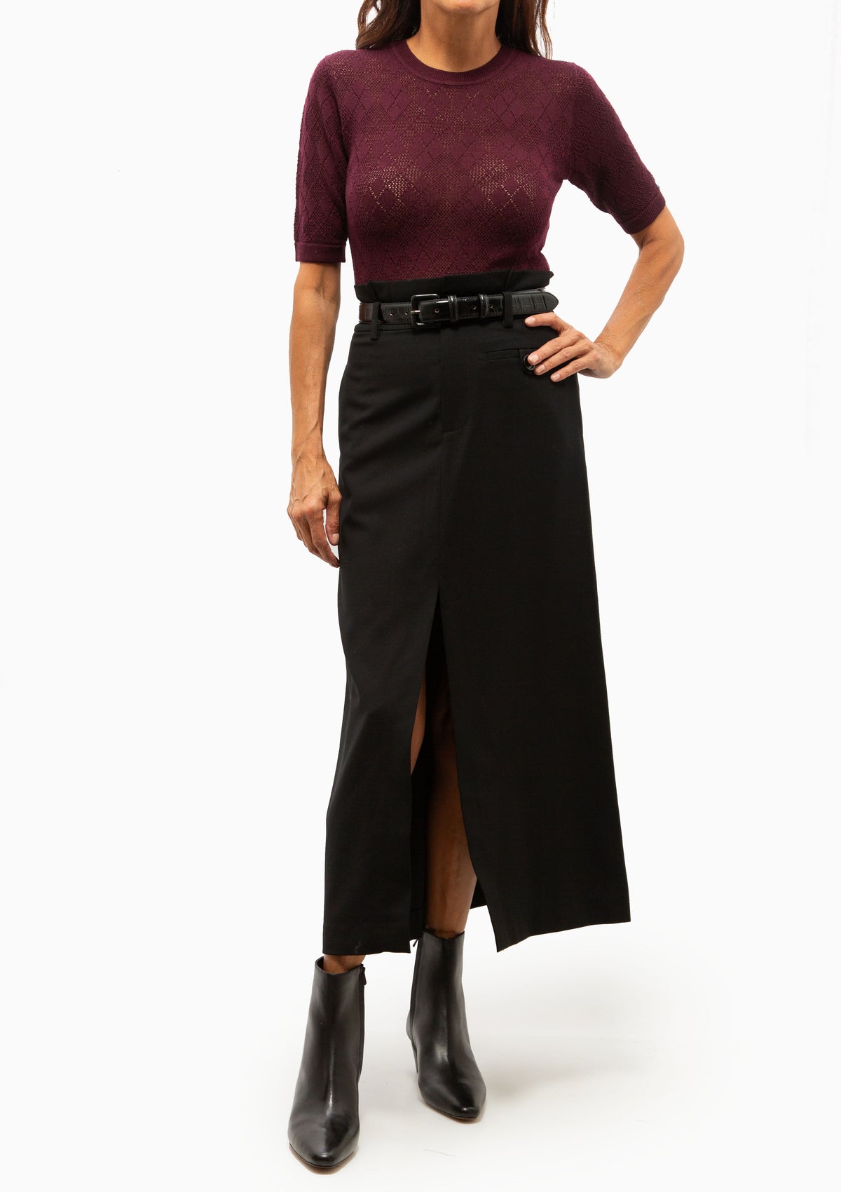 Jane Argyle Short Sleeve Sweater | Burgundy