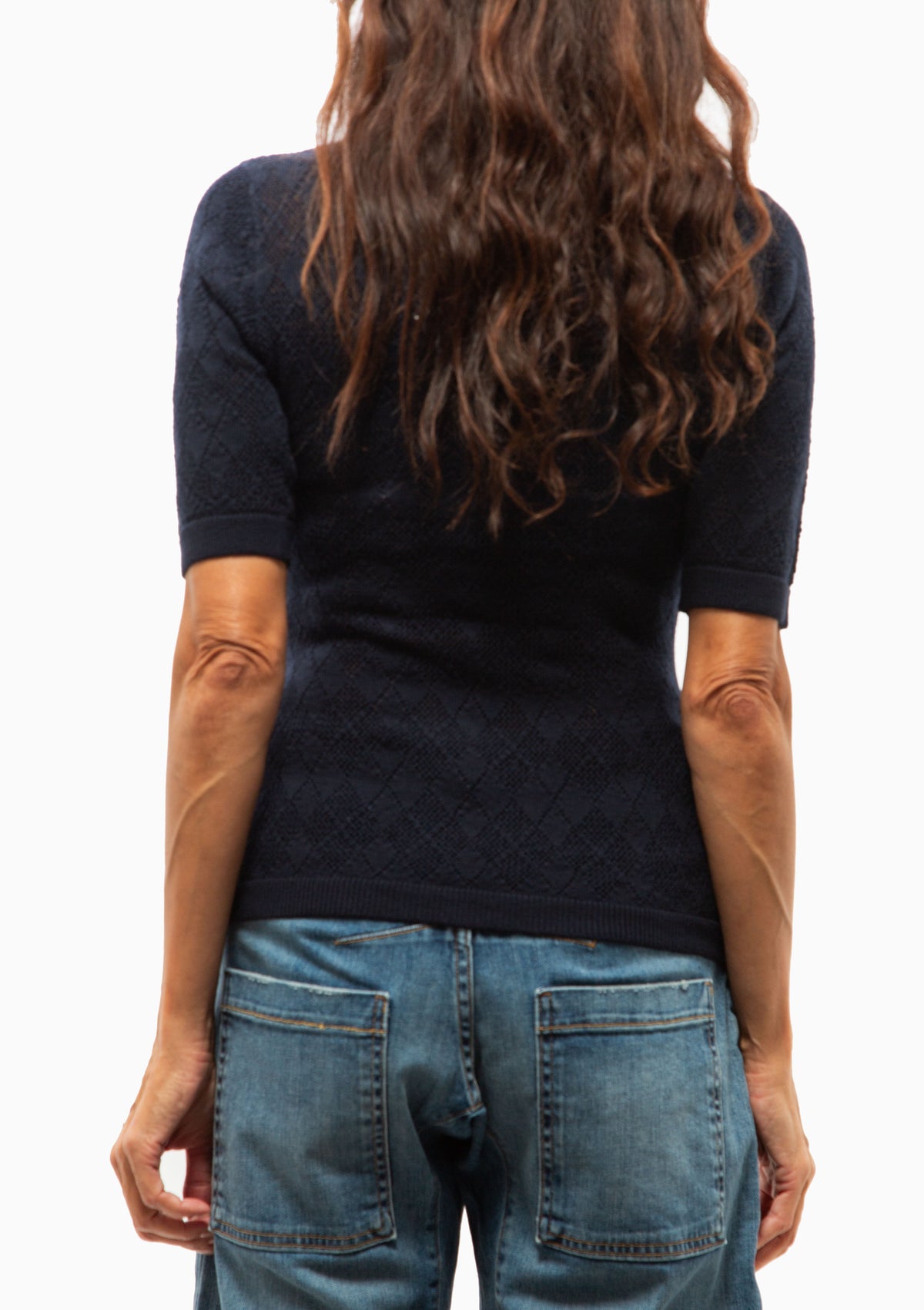 Jane Argyle Short Sleeve Sweater | Navy
