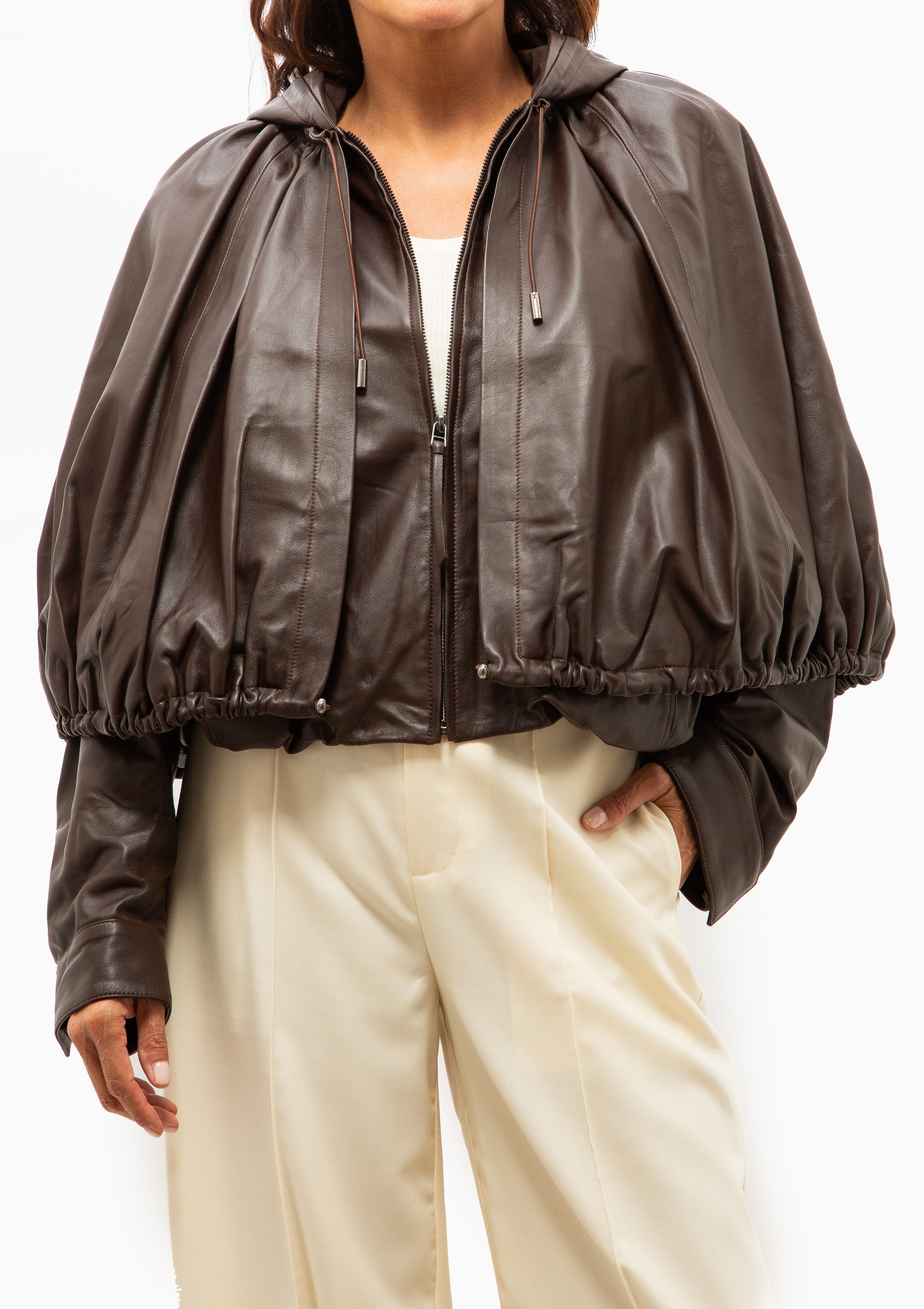 Thompson Leather Cape Jacket  | Brown