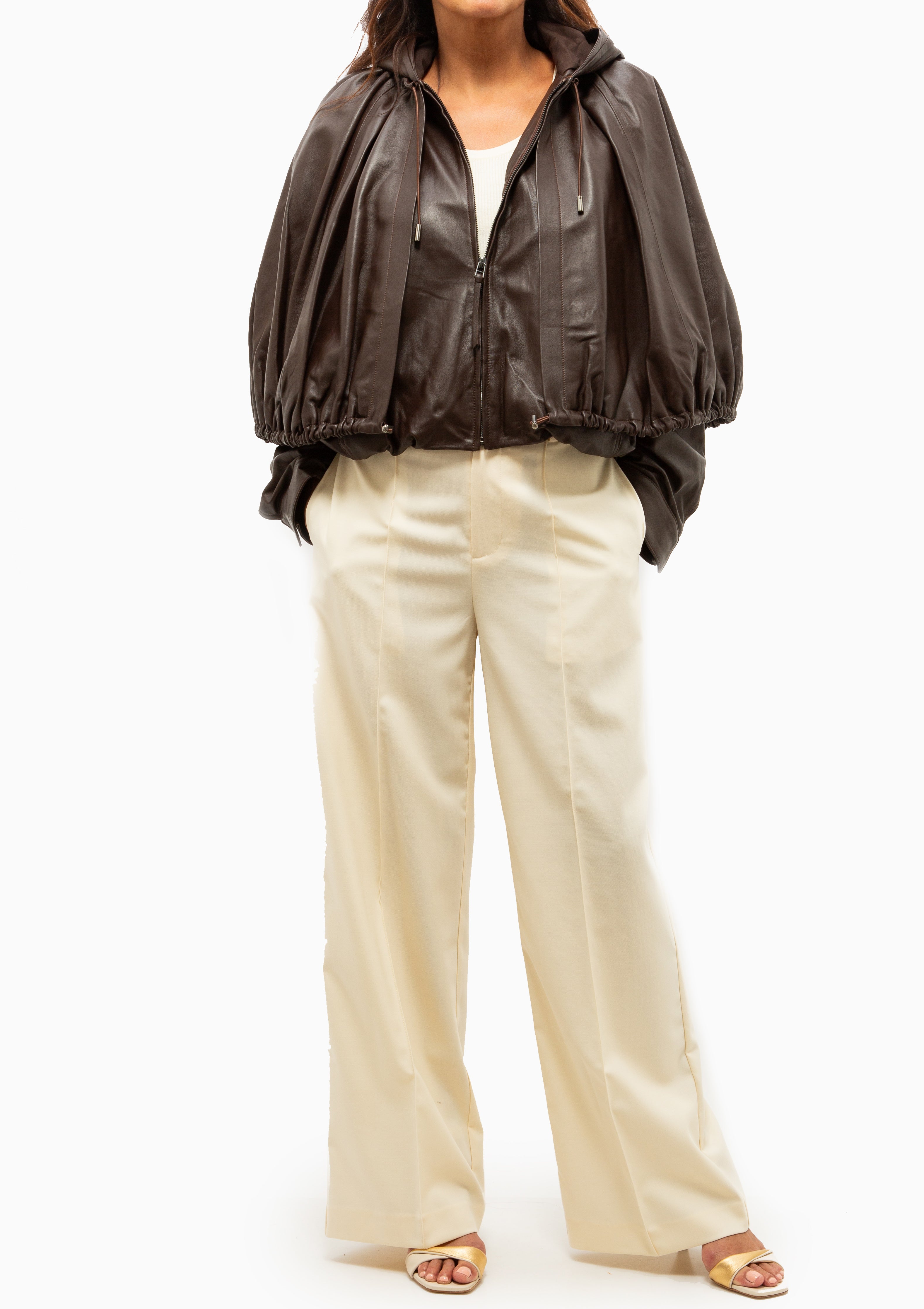 Thompson Leather Cape Jacket  | Brown