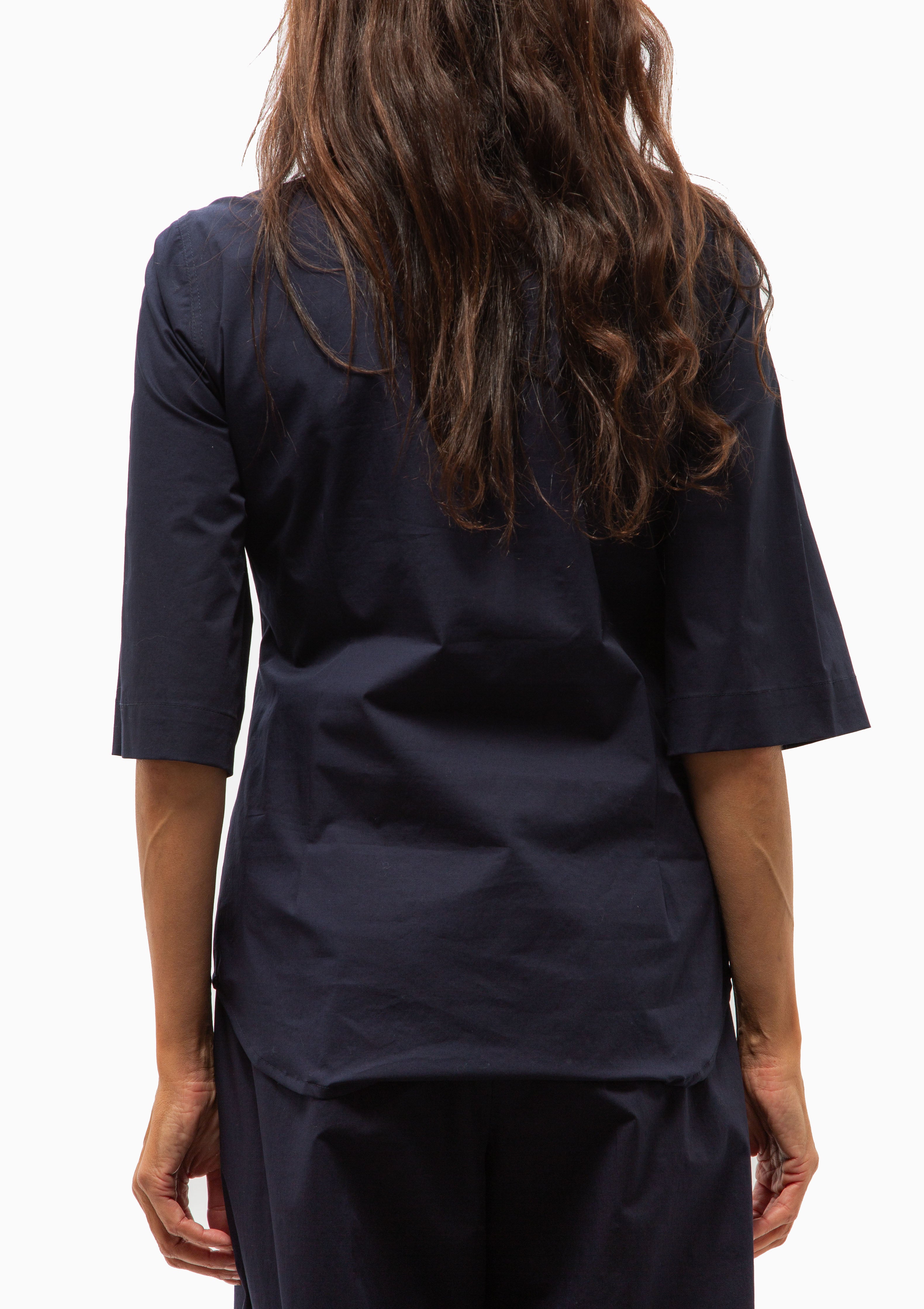 3/4 Sleeve Point Collar Shirt | Navy Poplin