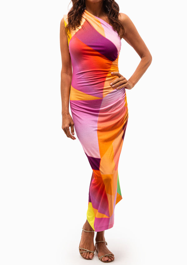 Single Shoulder Dress | Abstract Neon