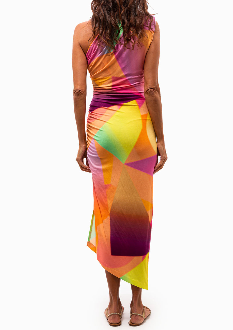 Single Shoulder Dress | Abstract Neon