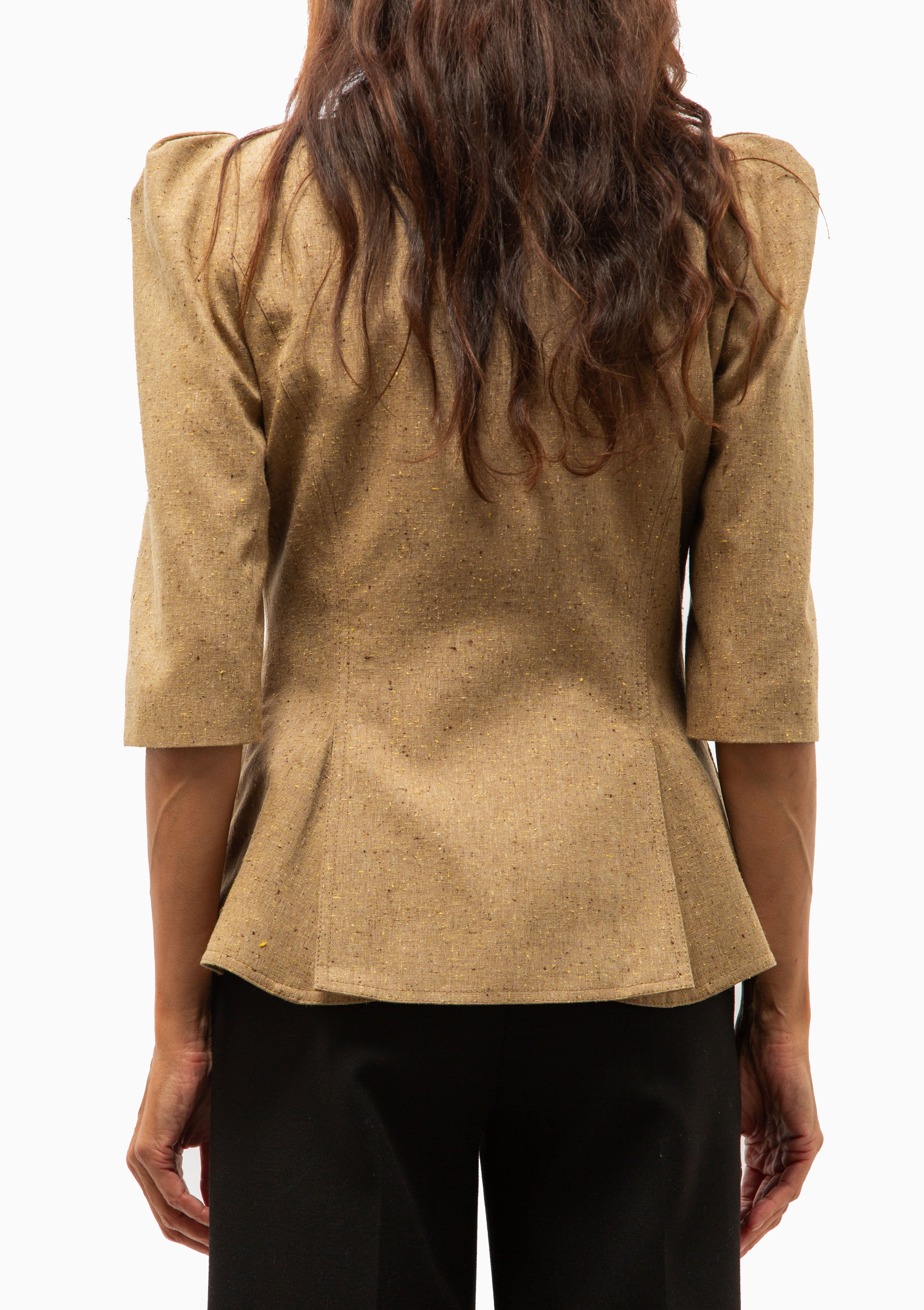 Crop Sleeve Pouf One Button Blazer | Tortilla