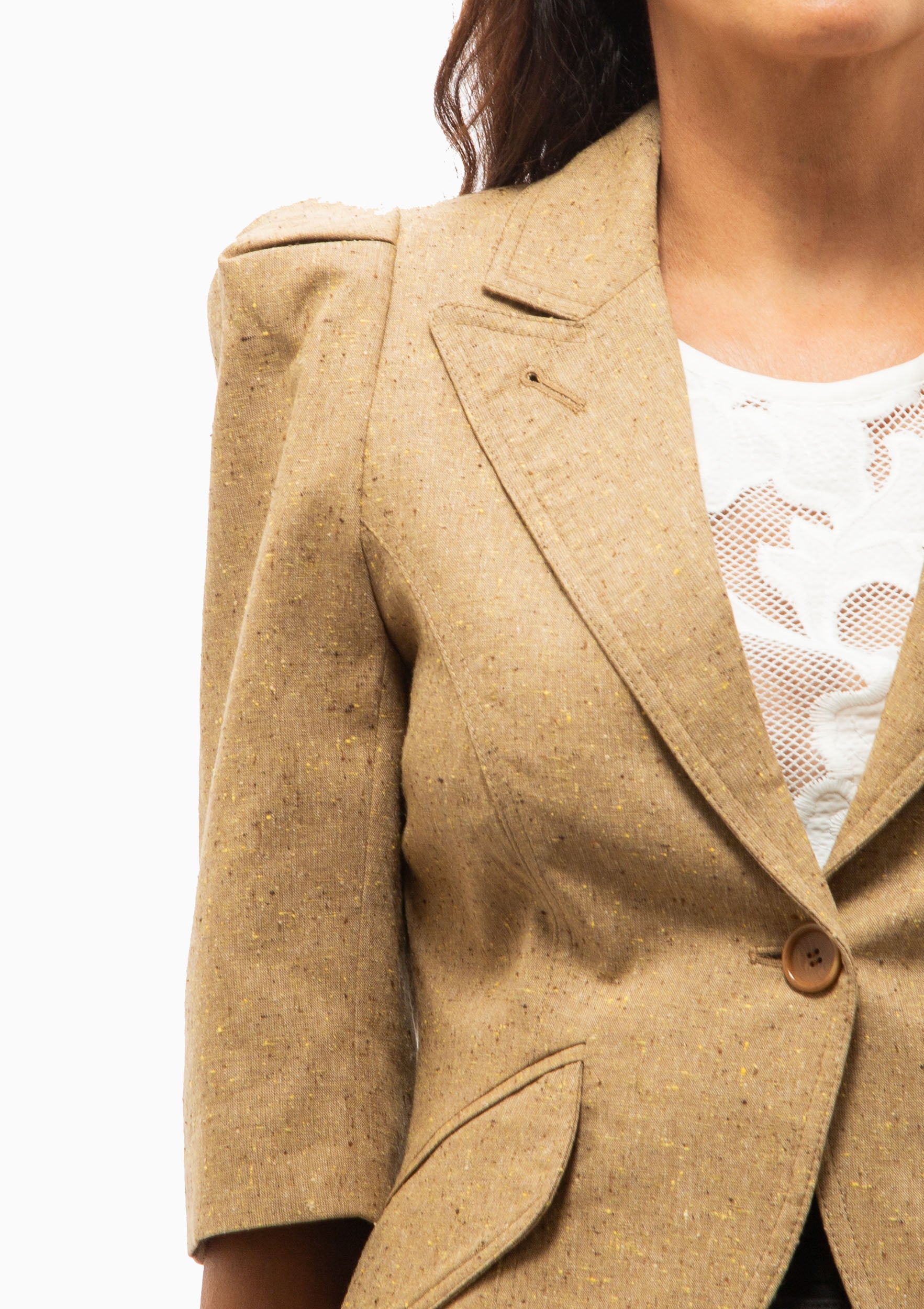 Crop Sleeve Pouf One Button Blazer | Tortilla