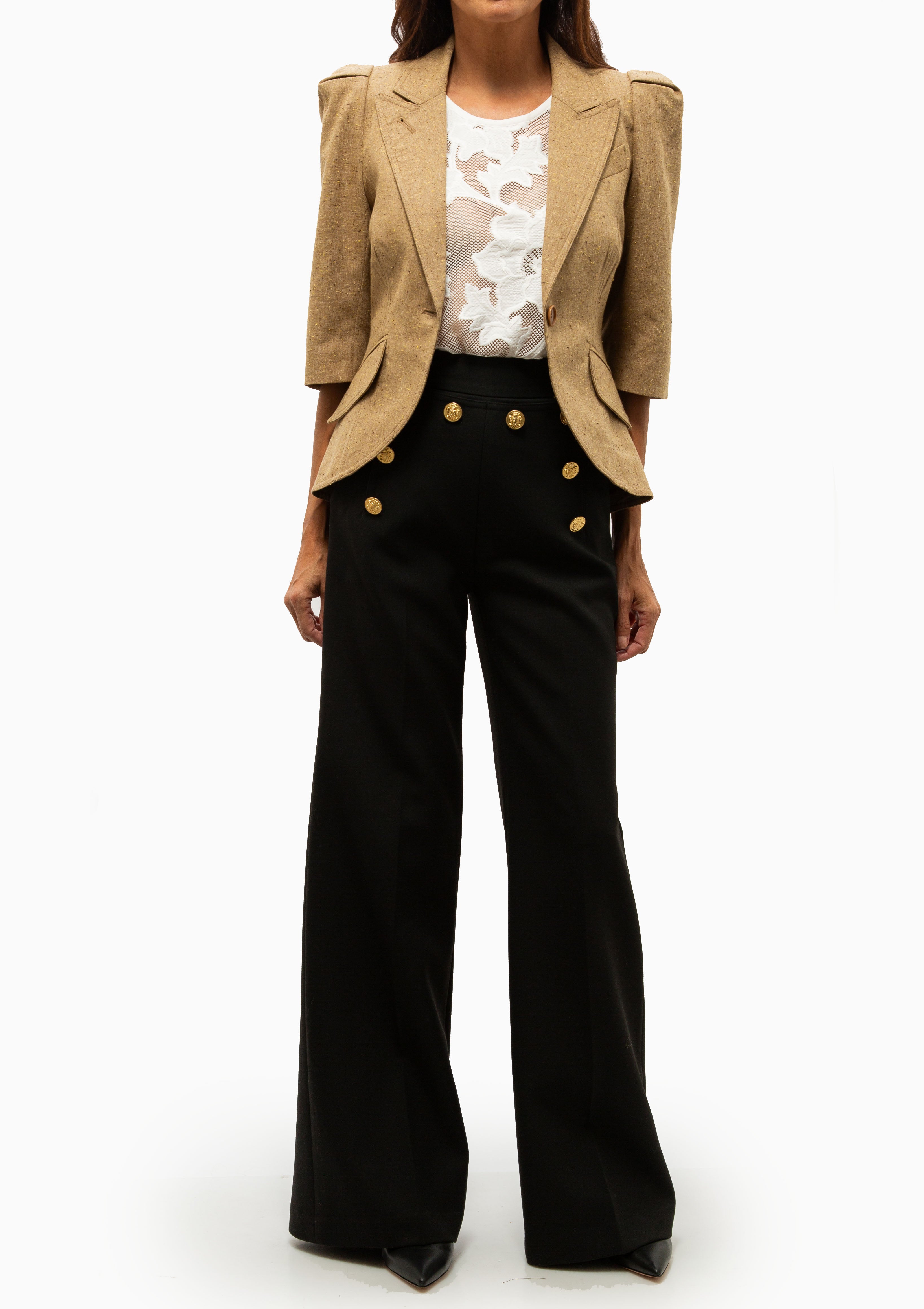 Crop Sleeve Pouf One Button Blazer | Tortilla