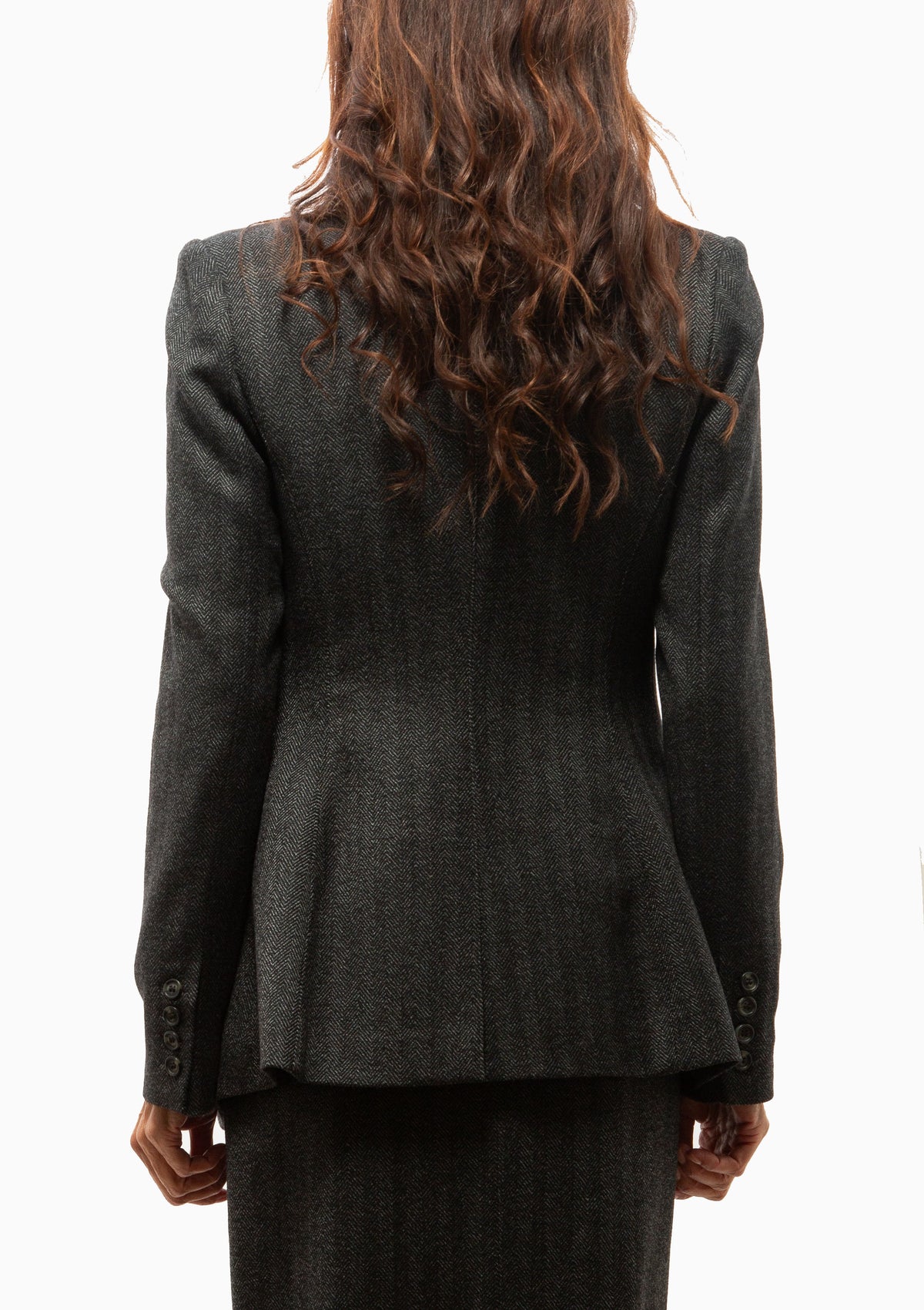 Longline Peaked Lapel Blazer | Slate Herringbone