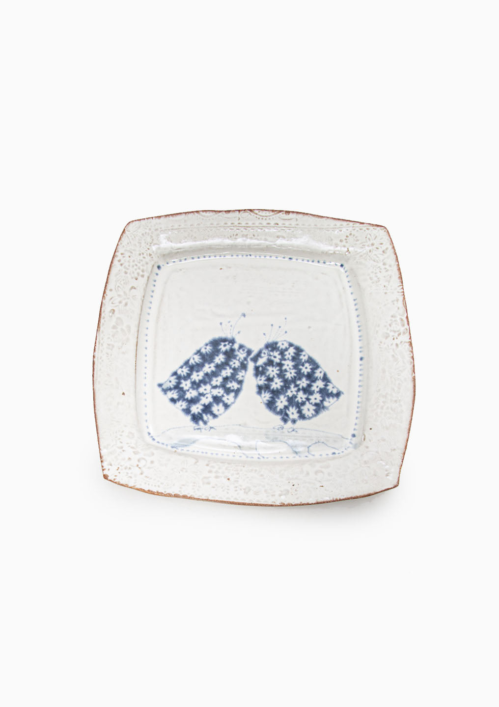 Large Square Platter Love Birds Blue 1