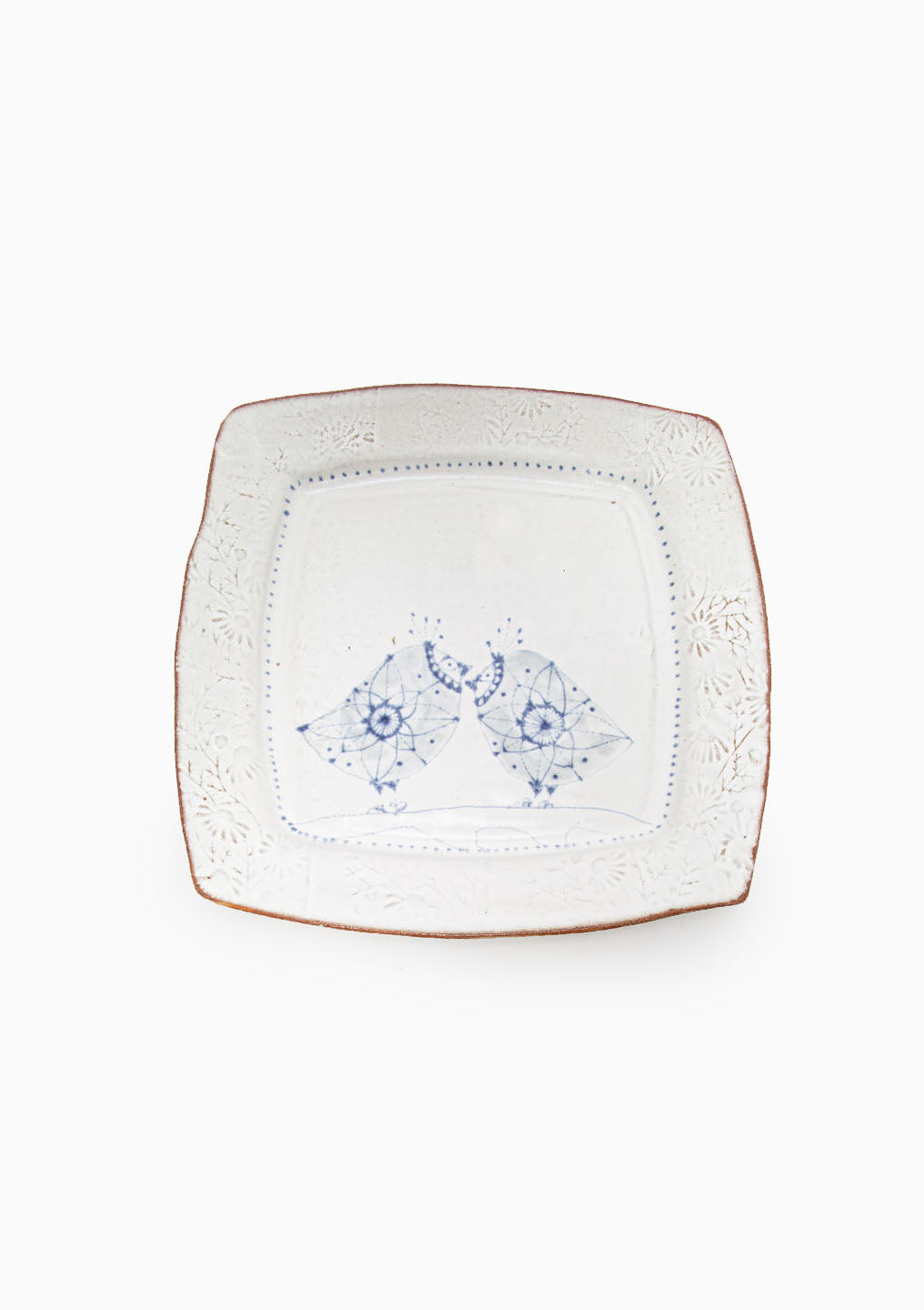 Large Square Platter Love Birds Blue 3
