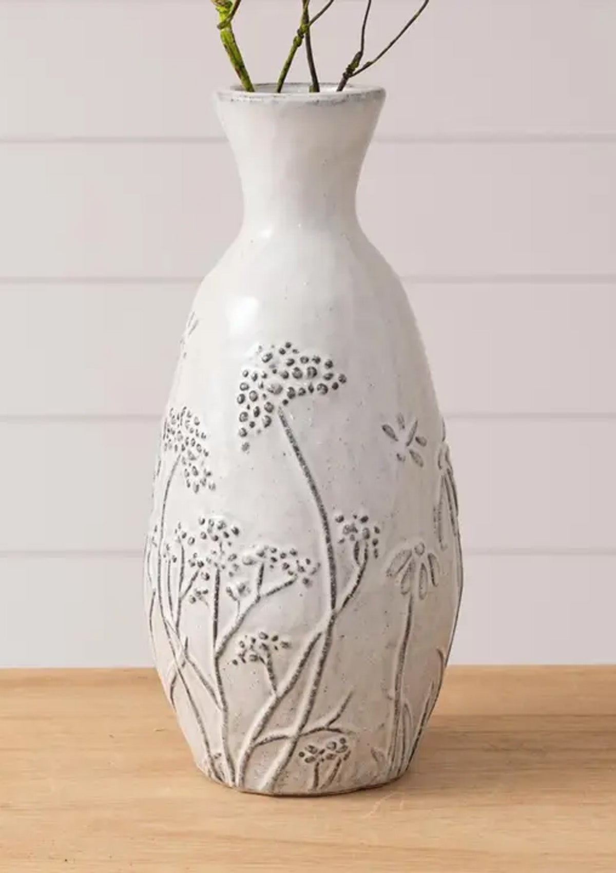 Tall Debossed Botanical Vase | Grey