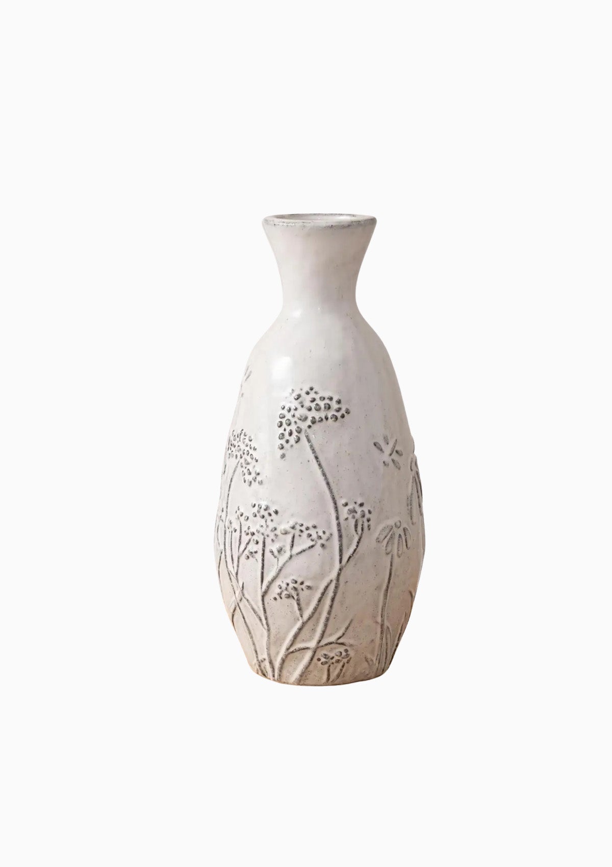 Tall Debossed Botanical Vase | Grey