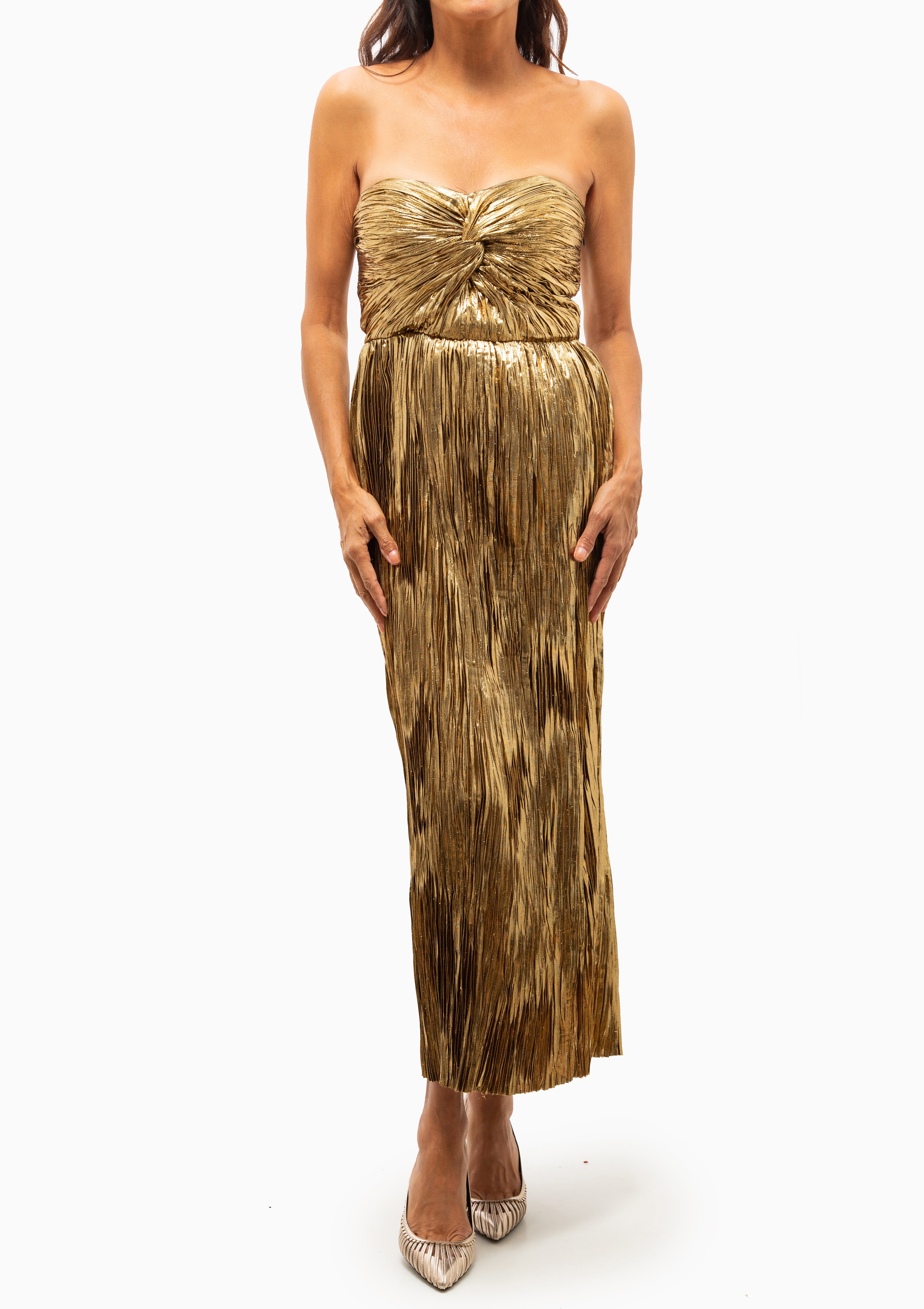 Adelaide Strapless Pleated Dress | Gold