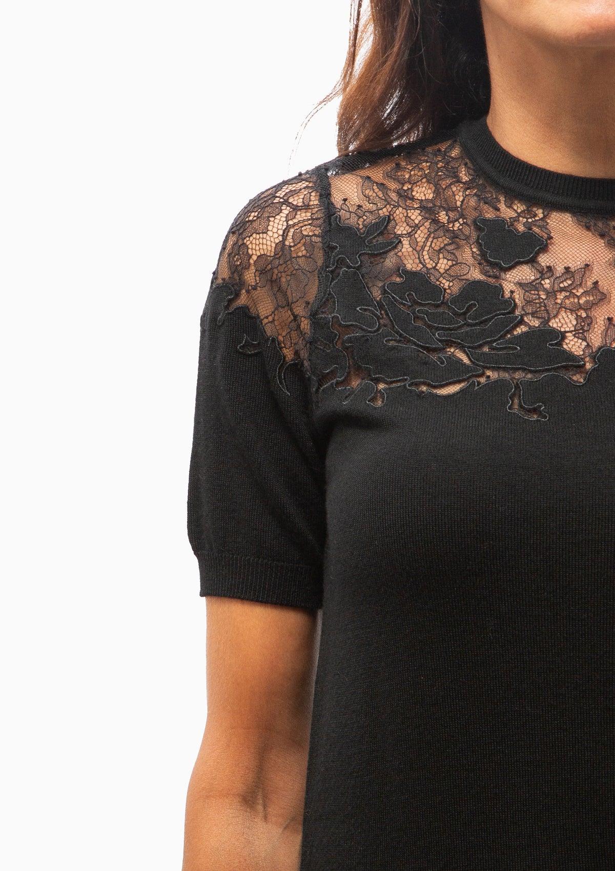 Ella Short Sleeve Lace Top | Noir